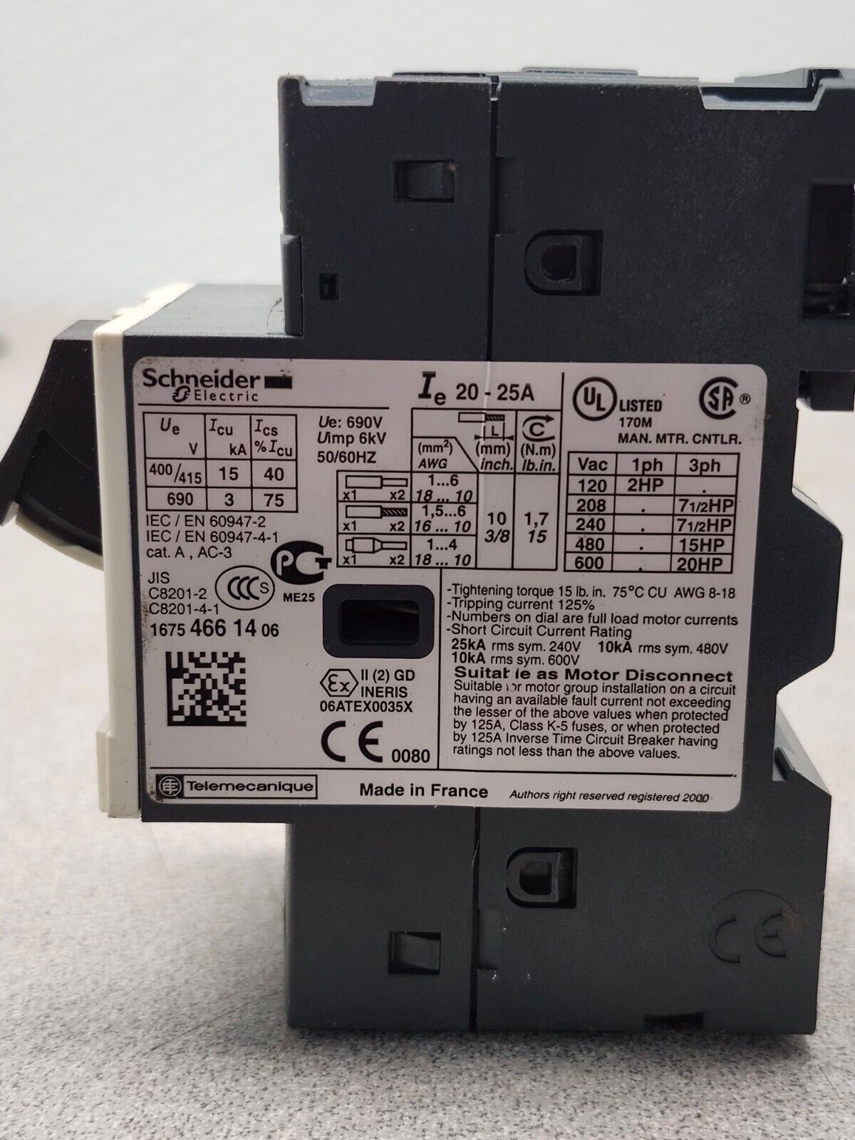 USED SCHNEIDER ELECTRIC TELEMECANIQUE GVME22