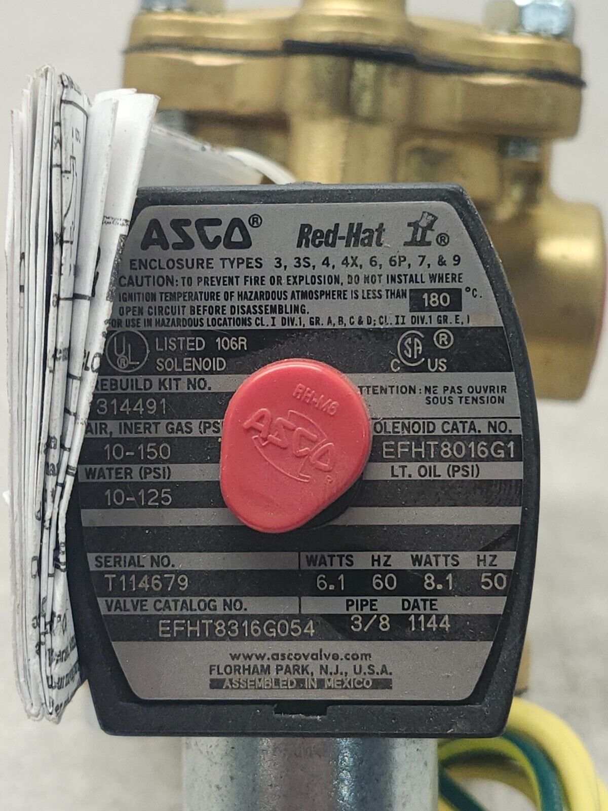 NEW ASCO Solenoid Valve 24VDC 3/8'' 60HZ EFHT8316G054