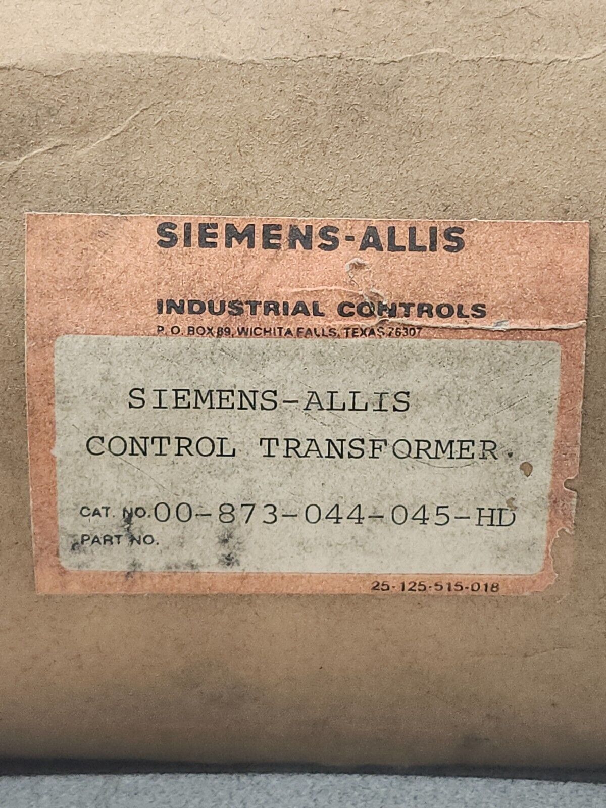 NEW IN BOX SIEMENS-ALLIS CONTROL TRANSFORMER 873-044-045-HD