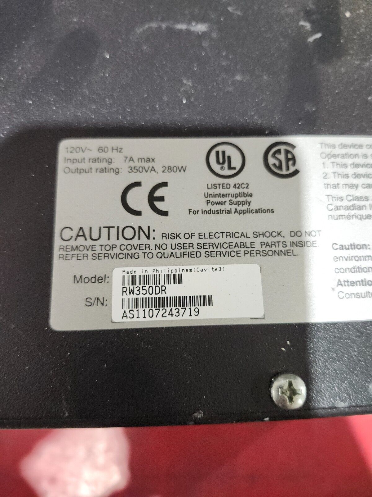 USED Allen Bradley Uniterruptible Power Supply 120V 60HZ RW350DR