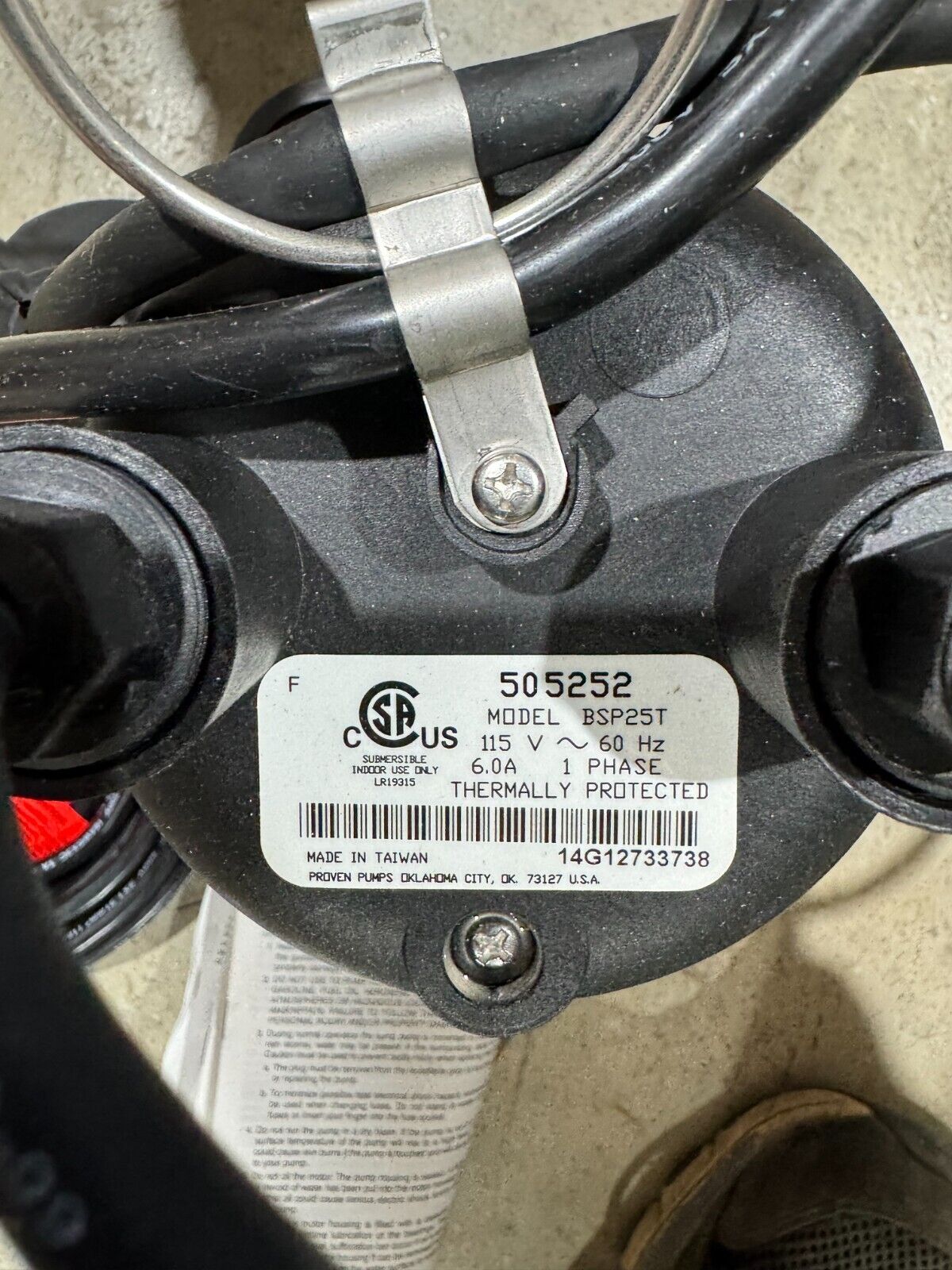 NEW PROVEN PUMPS 115V. SUMP PUMP 1/4HP 1-1/2" DISCHARGE BSP25T