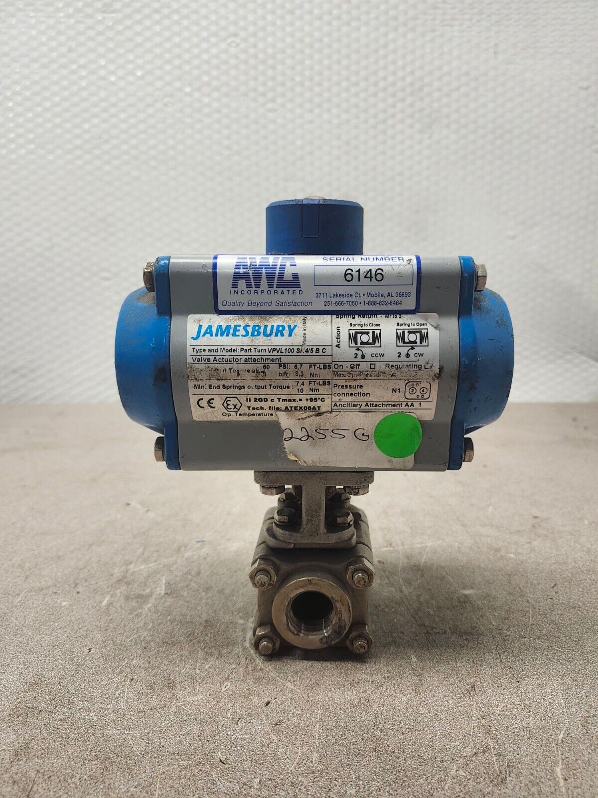 USED JAMESBURY / 1/2" BALL VALVE ACTUATOR VPVL100 SR6 B C