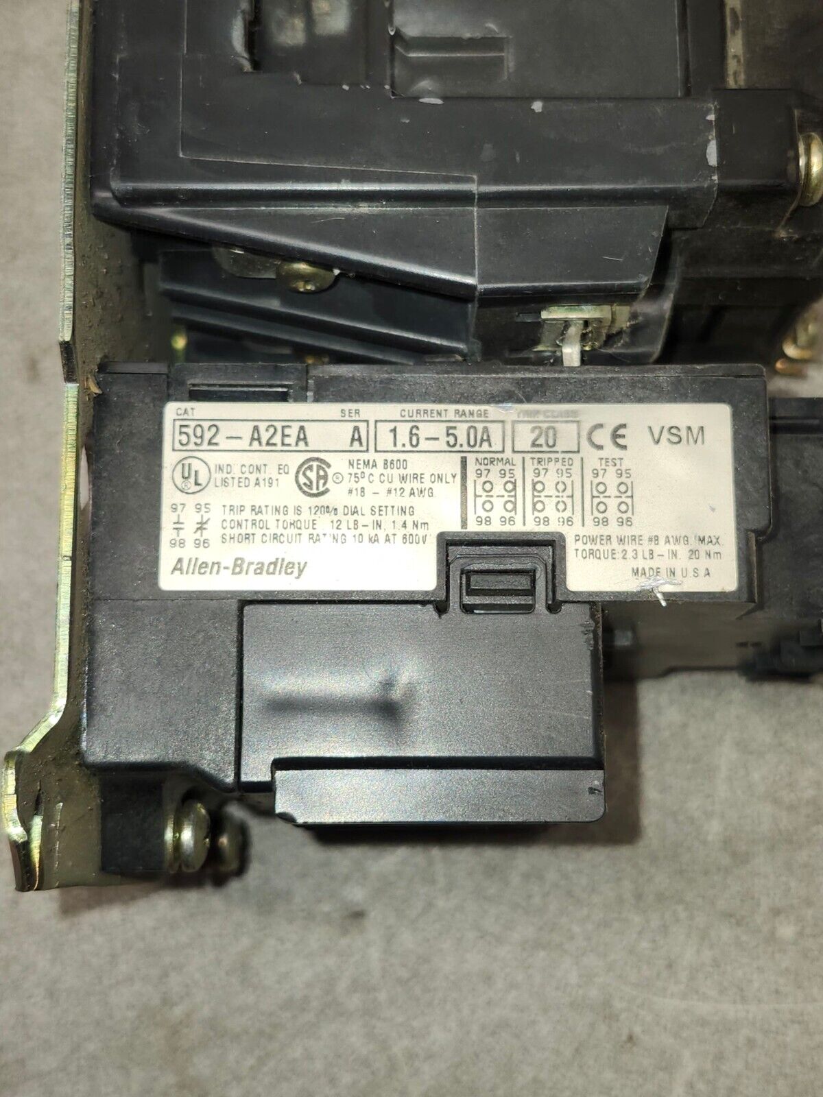 USED ALLEN BRADLEY CONTACTOR 509-B0D-XXX OVERLOAD RELAY 592-A2EA