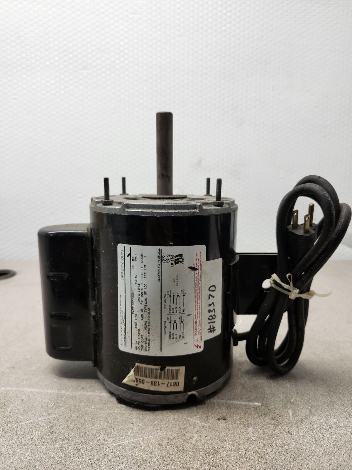 NEW NO BOX AO SMITH FAN MOTOR 1/4 Hp 115/230v 1100 Rpm HF3G250N