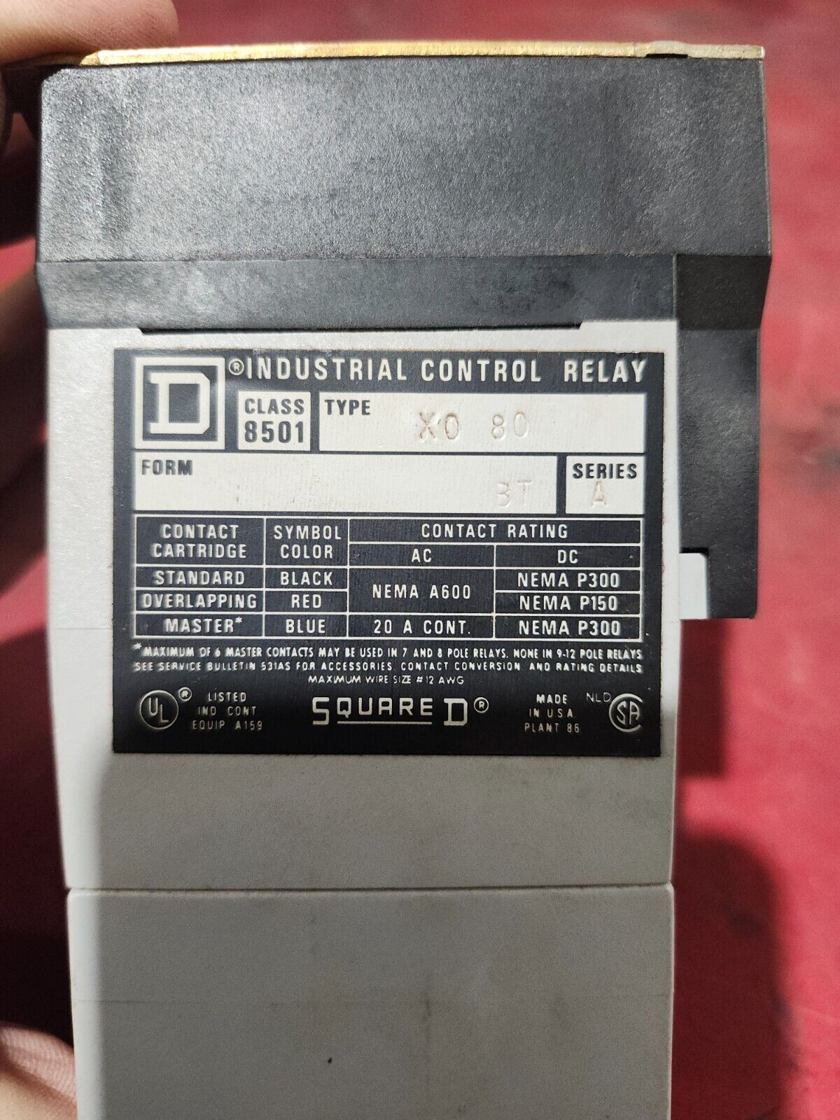 NEW NO BOX SQUARE D Square D Control Relay Class 8501 Type X0 80 Series A
