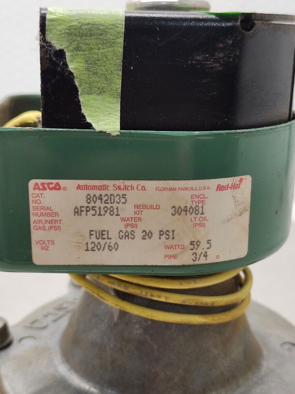 NEW NO BOX Asco Valve FUEL GAS 20 PSI 120/60 VOLTS 8042D35 *MISSING COVER