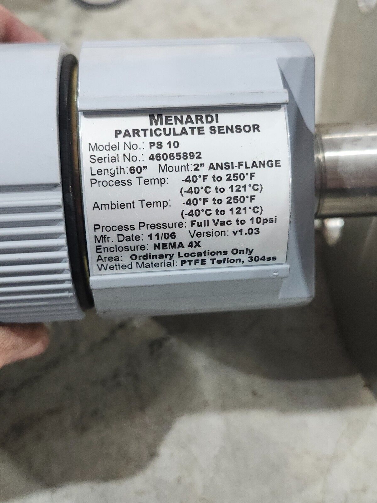 NEW NO BOX MENARDI PARTICULATE FLOW SENSOR MODEL PS 10