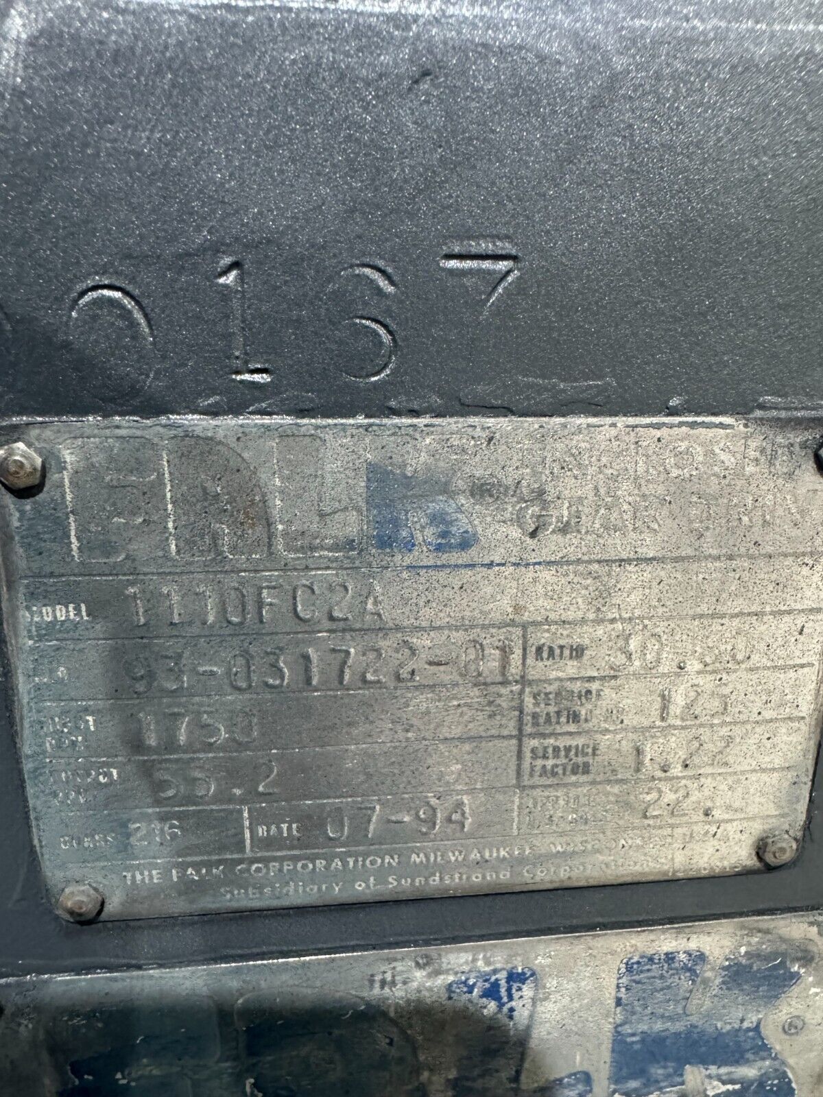 USED FALK ENCLOSED GEAR DRIVE SPEED REDUCER 30.80 RATIO 1110FC2A