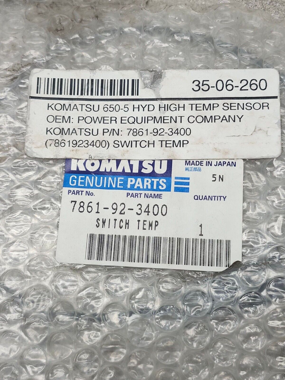 NEW IN PACKAGE KOMATSU 650-5 HIGH TEMP SENSOR 7861-92-3400