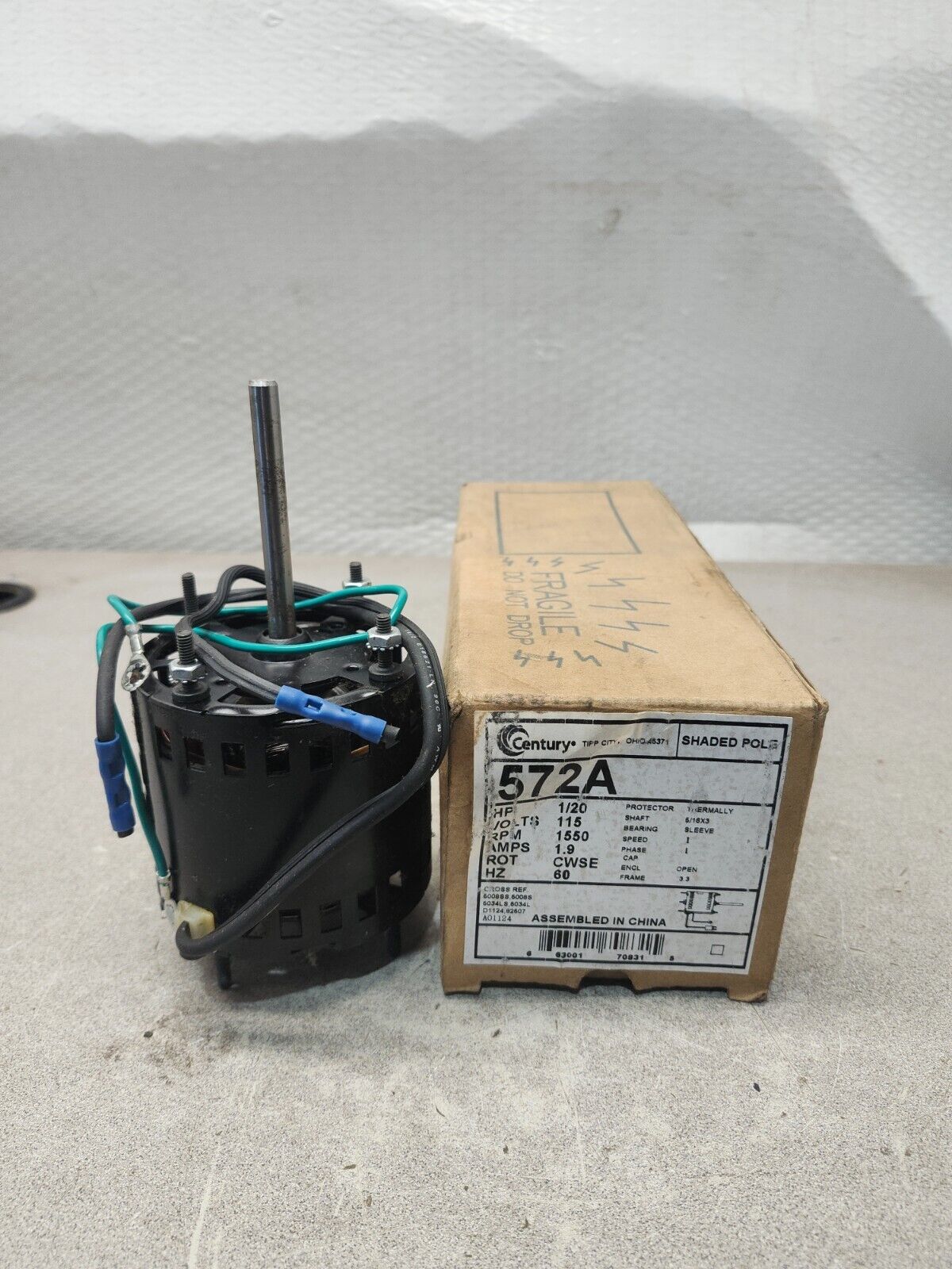 NEW IN BOX CENTURY 1-Speed Motor 115V, 1550 RPM, 1/20 HP 572A