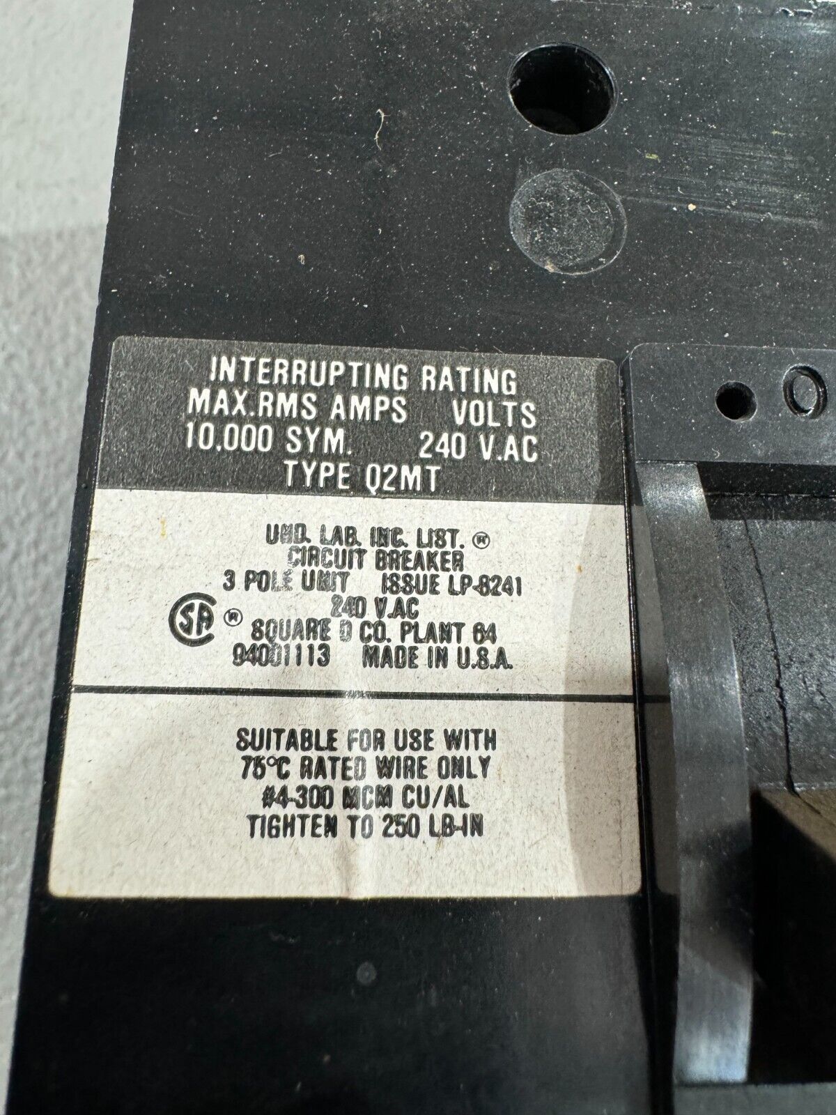 NEW NO BOX SQUARE D 3 POLE 125AMP CIRCUIT BREAKER Q2M3125MT