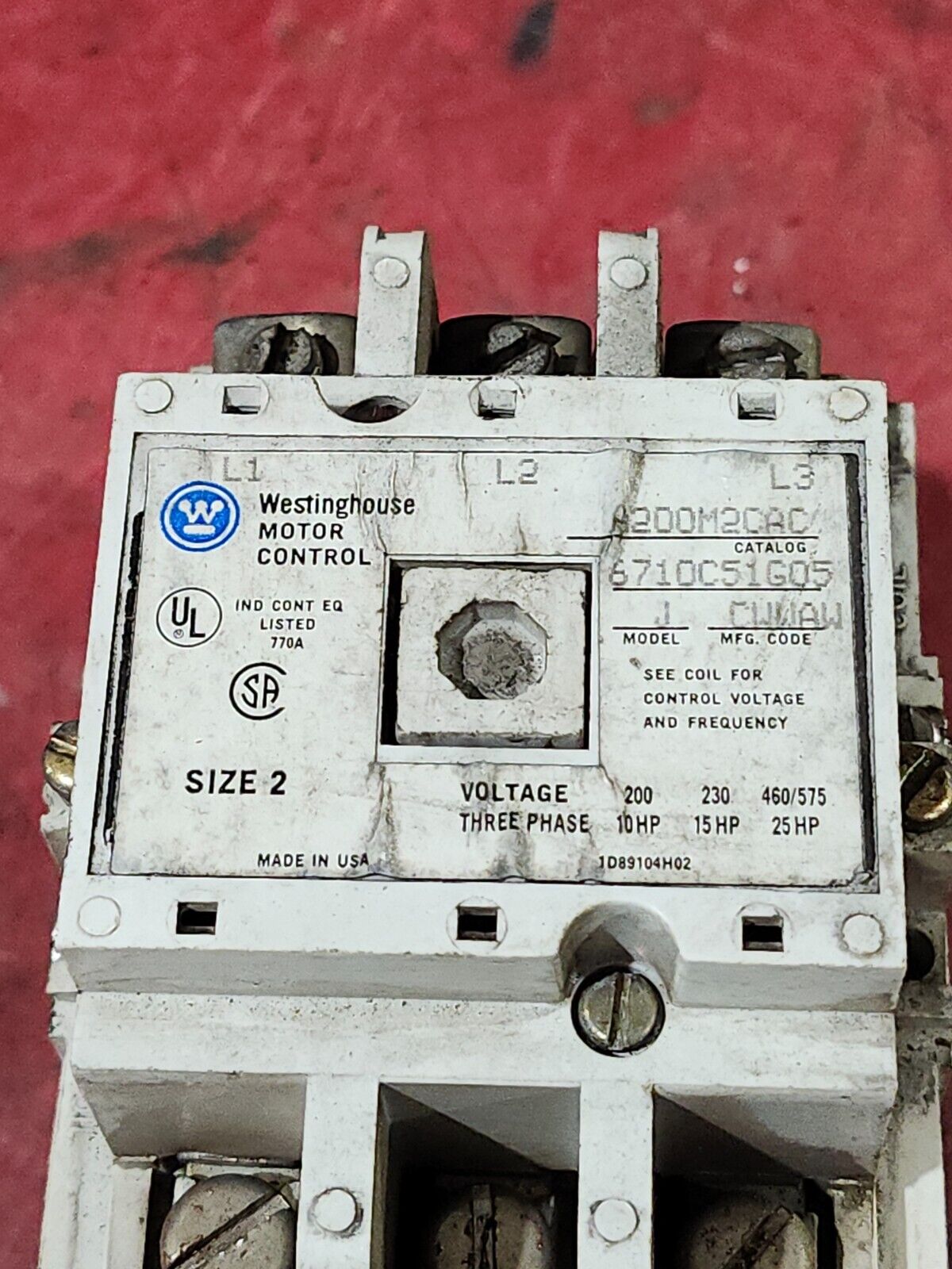 USED WESTINGHOUSE MOTOR CONTROL SIZE 2, 3-POLES A200M2CAC W/ THERMAL RELAY BAI3A