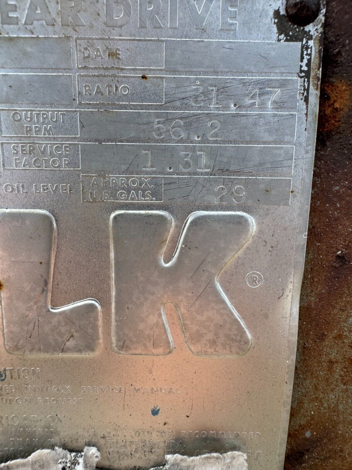 USED FALK ENCLOSED GEAR DRIVE SPEED REDUCER 31.47 RATIO 2120Y2-B