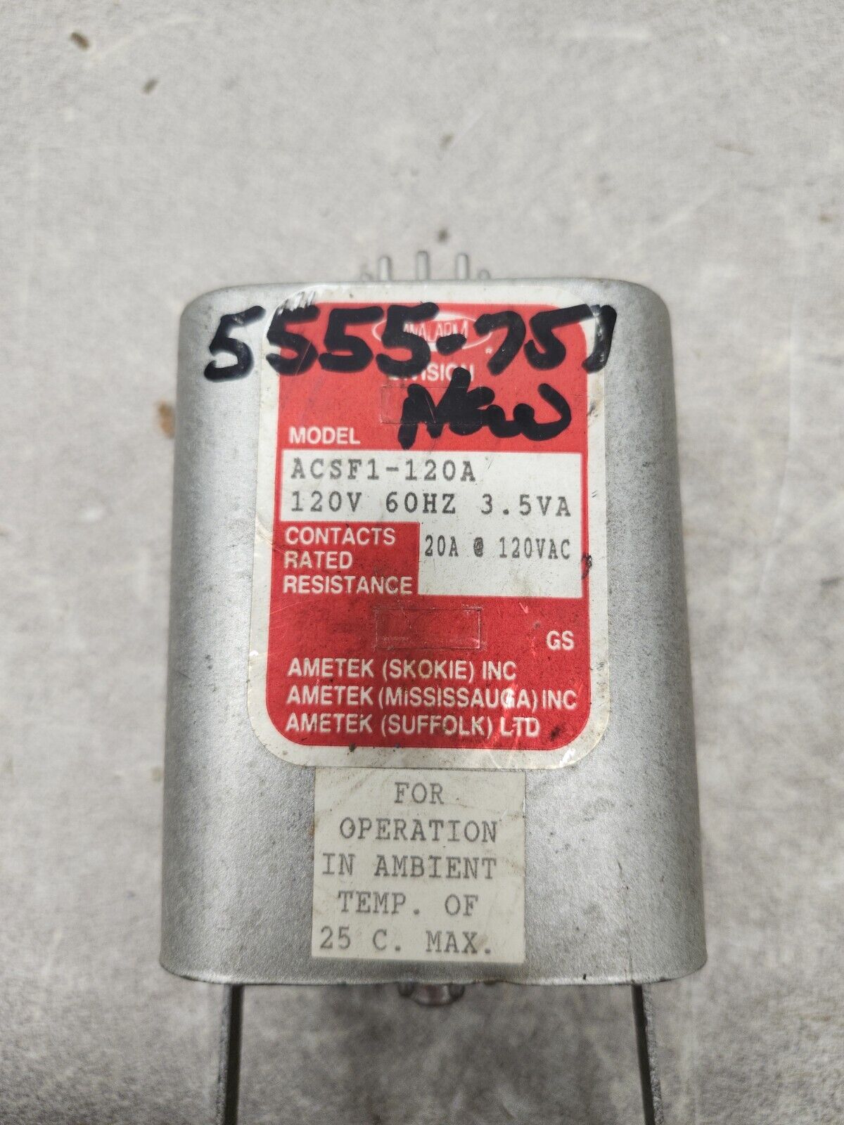 NEW NO BOX AMETEK PANALARM RELAY 120V 60HZ 3.5VA ACSF1-120A