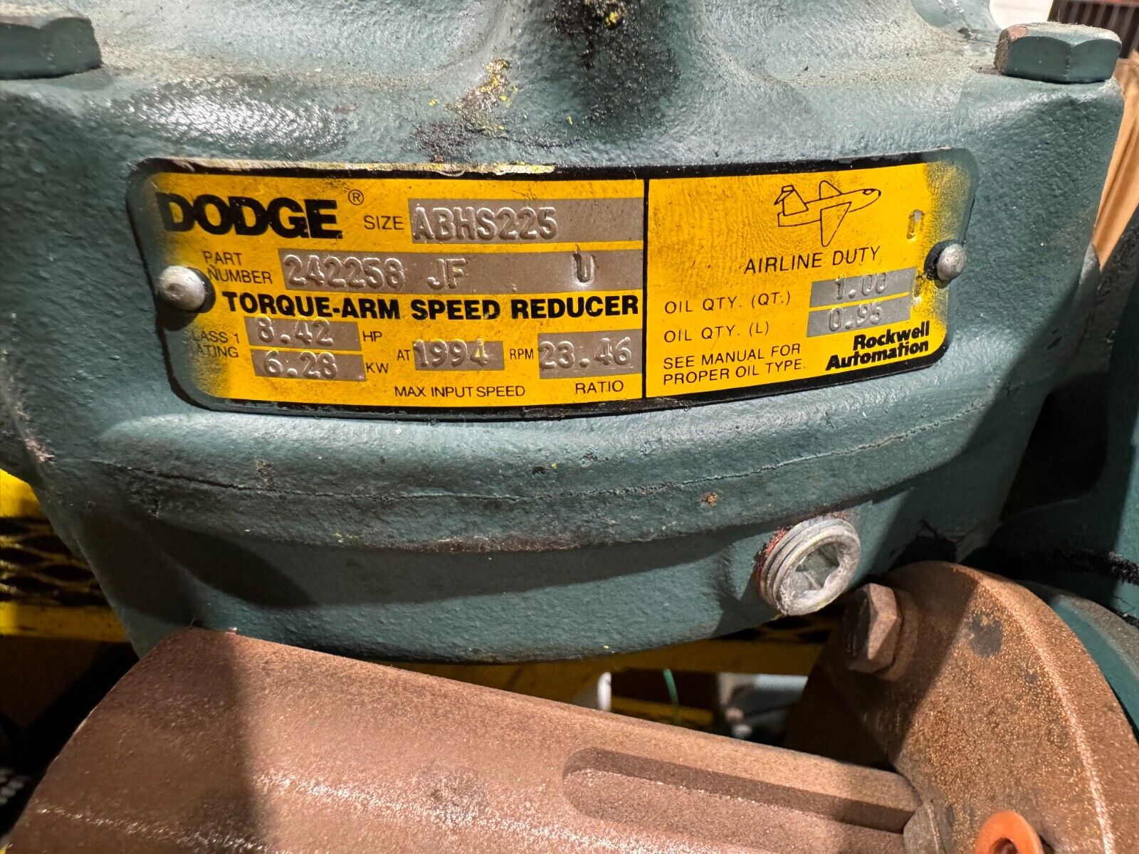 dodge gear reducers USED DODGE SIZE 2 TORQUE-ARM ABHS225 GEAR REDUCER 23.46 RATIO TXT225T