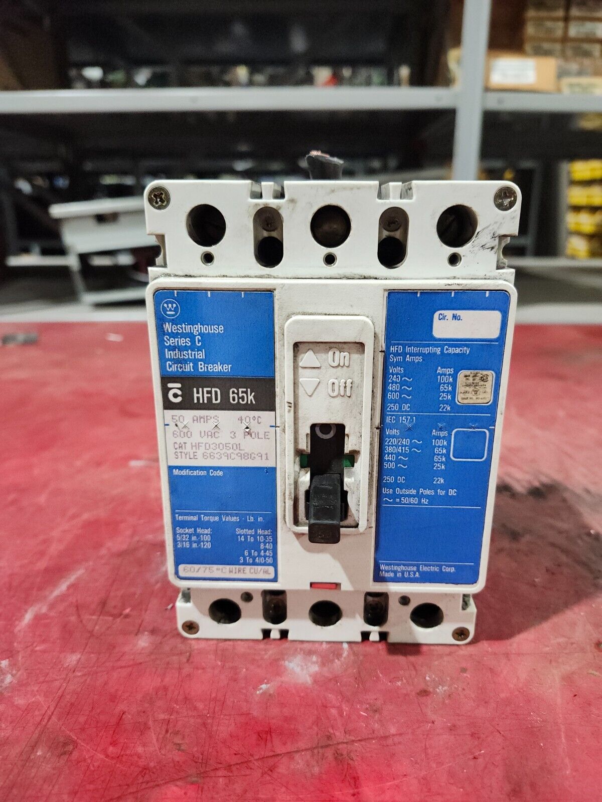 USED WESTINGHOUSE CIRCUIT BRAKER 600 VAC 3-POLES 50 AMPS HFD3050L