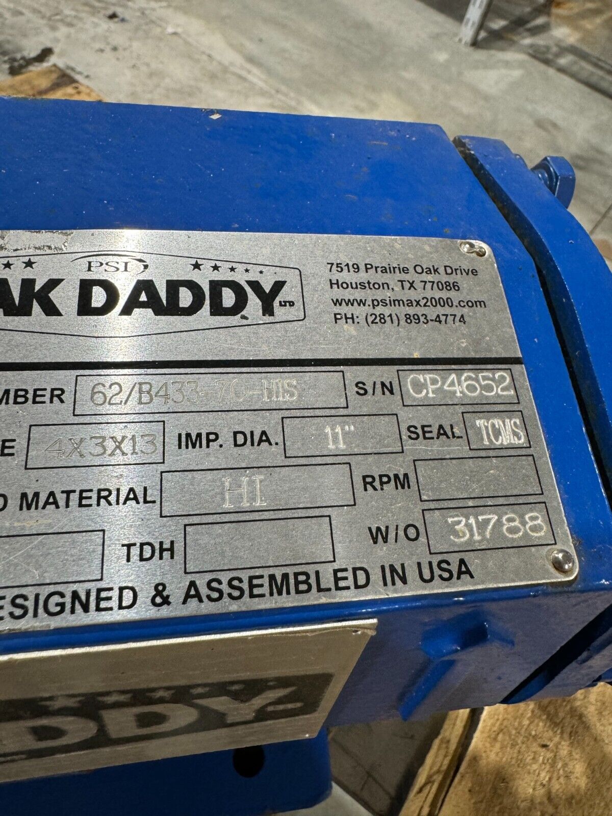 NEW MAK DADDY 4X3X13 PUMP IMP. DIA. 11" MATERIAL HI ITEM 62/B433-70-HIS PUMP