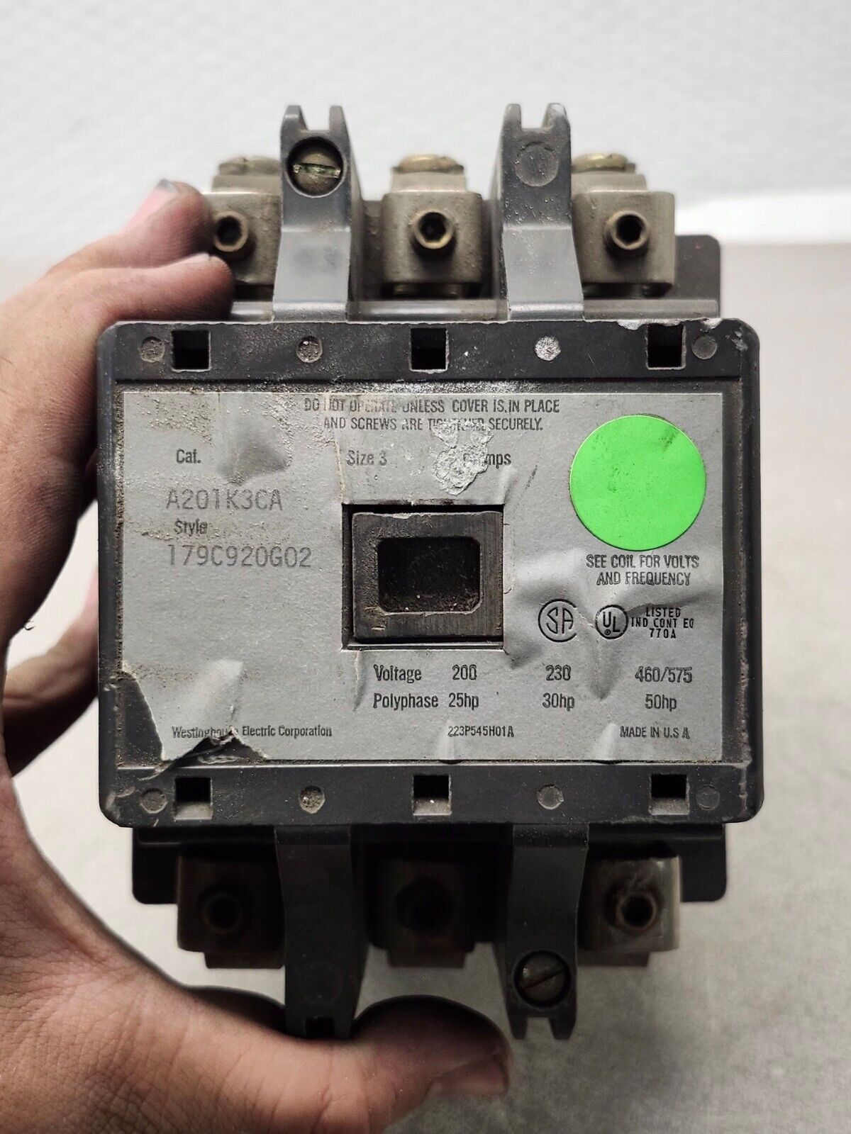 USED WESTINGHOUSE IXE 3 90A CONTACTOR 179C920G02 COIL 505C633G01 A201K3CA