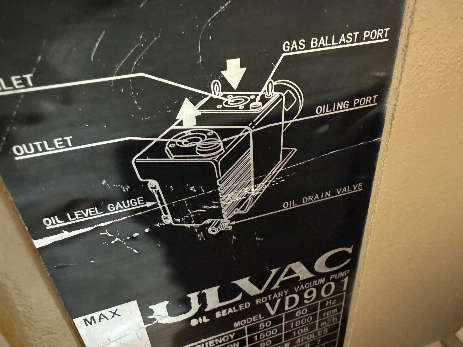 NEW ULVAC OIL SEALED ROTARY VACUUM PUMP VD901 WITH BALDOR MOTOR M36H938S543H1