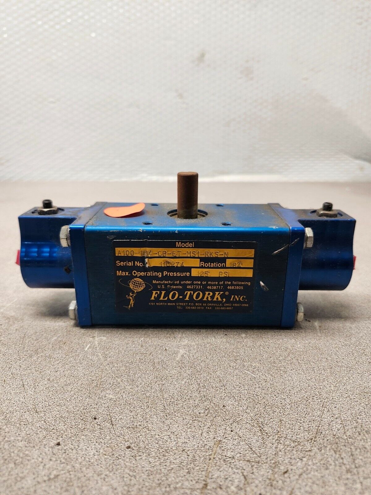 NEW NO BOX Flo-Tork Actuator 184 degree Rotation 125PSI A100-184-CL-AR-ET-MS1-RK