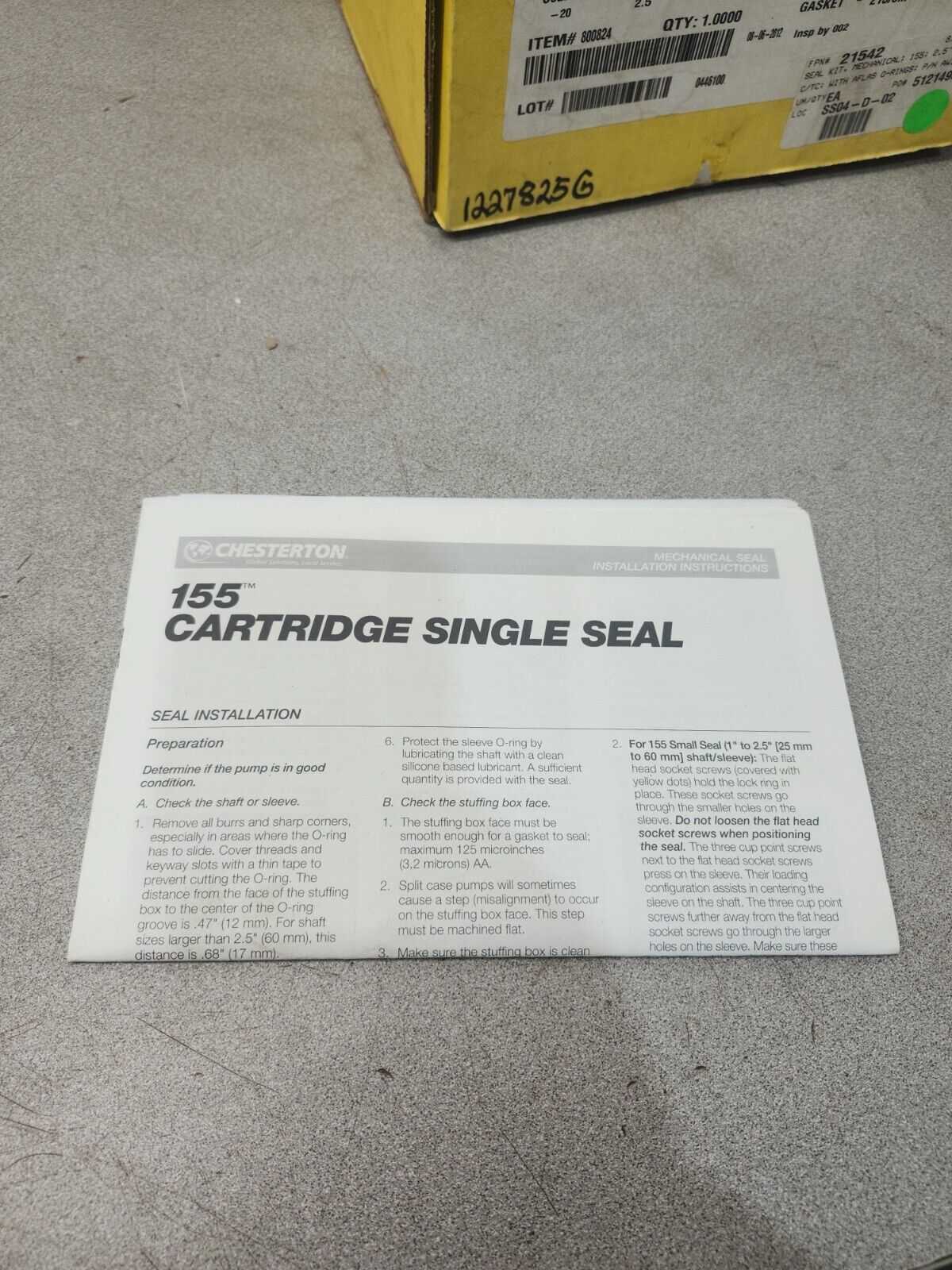 NEW IN BOX CHESTERTON 155 SPARE PART KIT SEAL SIZE-20, SHAFT SIZE 2.5