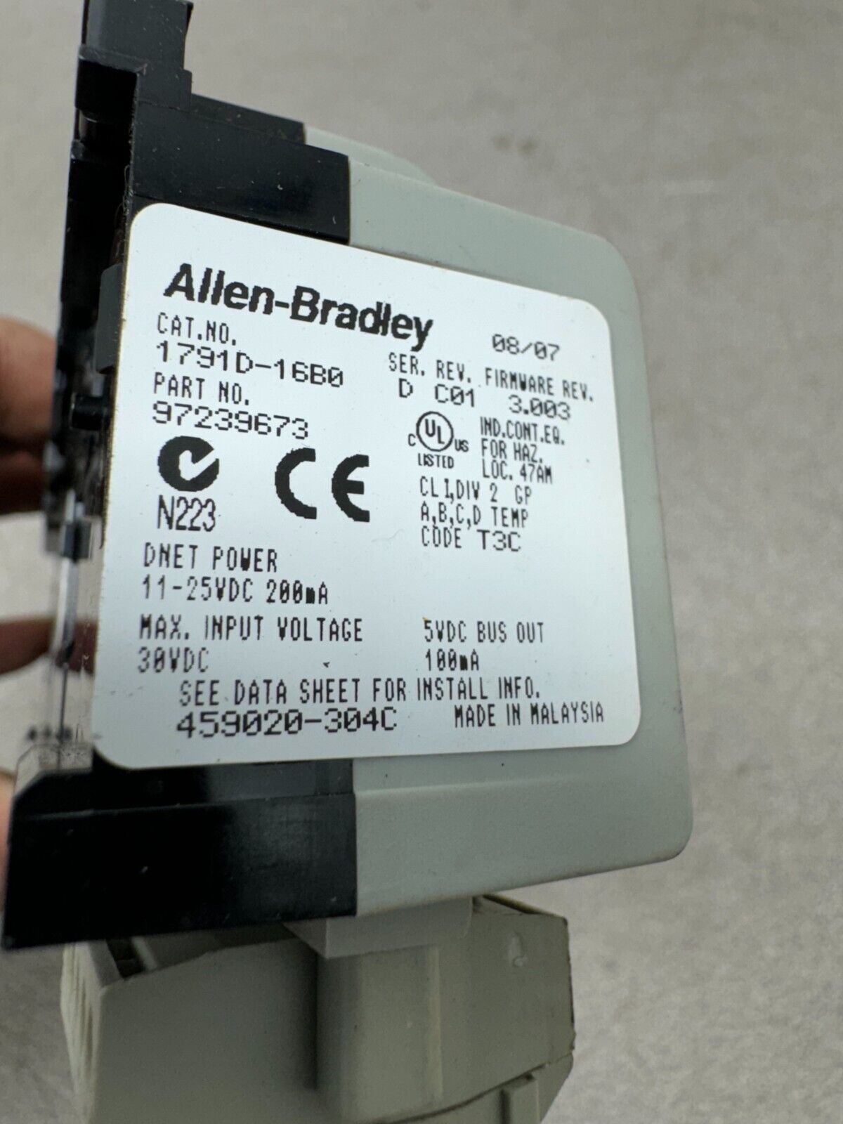 USED ALLEN-BRADLEY COMPACT BLOCK I/O 1791D-16B0 SERIES D
