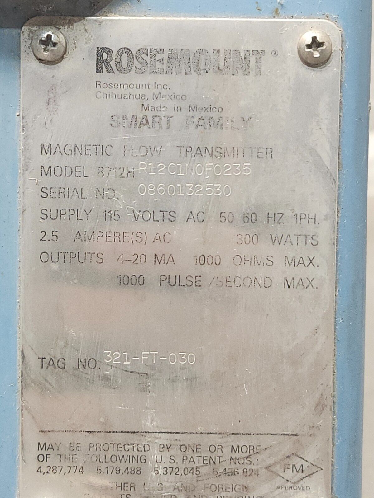 USED ROUSEMOUNT MAGNETIC FLOW TRANSMITTER 8712HR12C1N0F0235