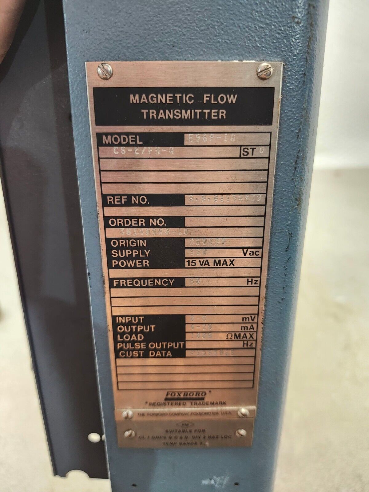USED MISSING COVER Foxboro Magnetic Flow Transmitter E96P-IA CS-E/FN-A