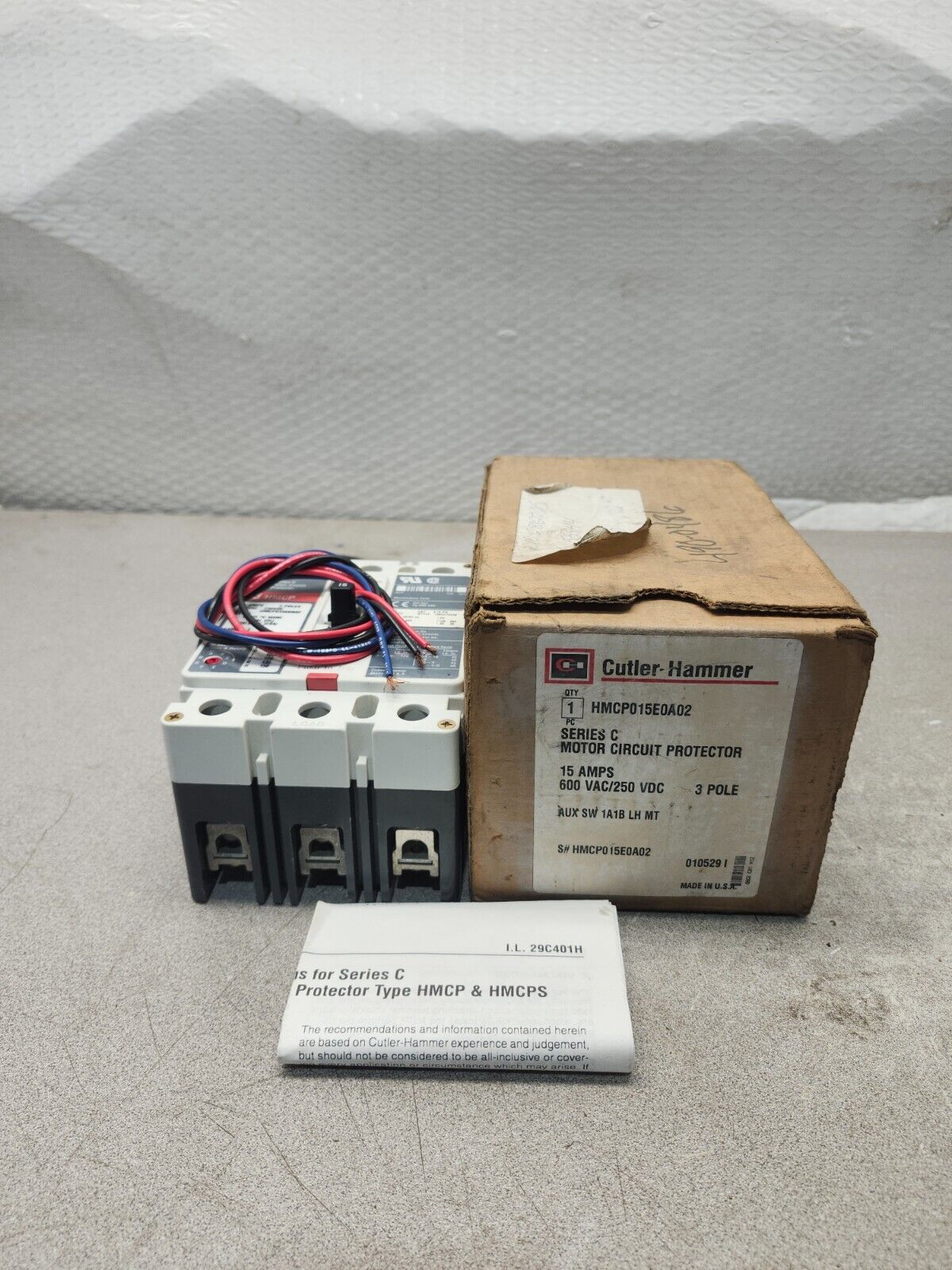NEW IN BOX CUTLER-HAMMER MOTOR CIRCUIT PROTECTOR 15 AMPS 3P 600VAC HMCP015E0A02