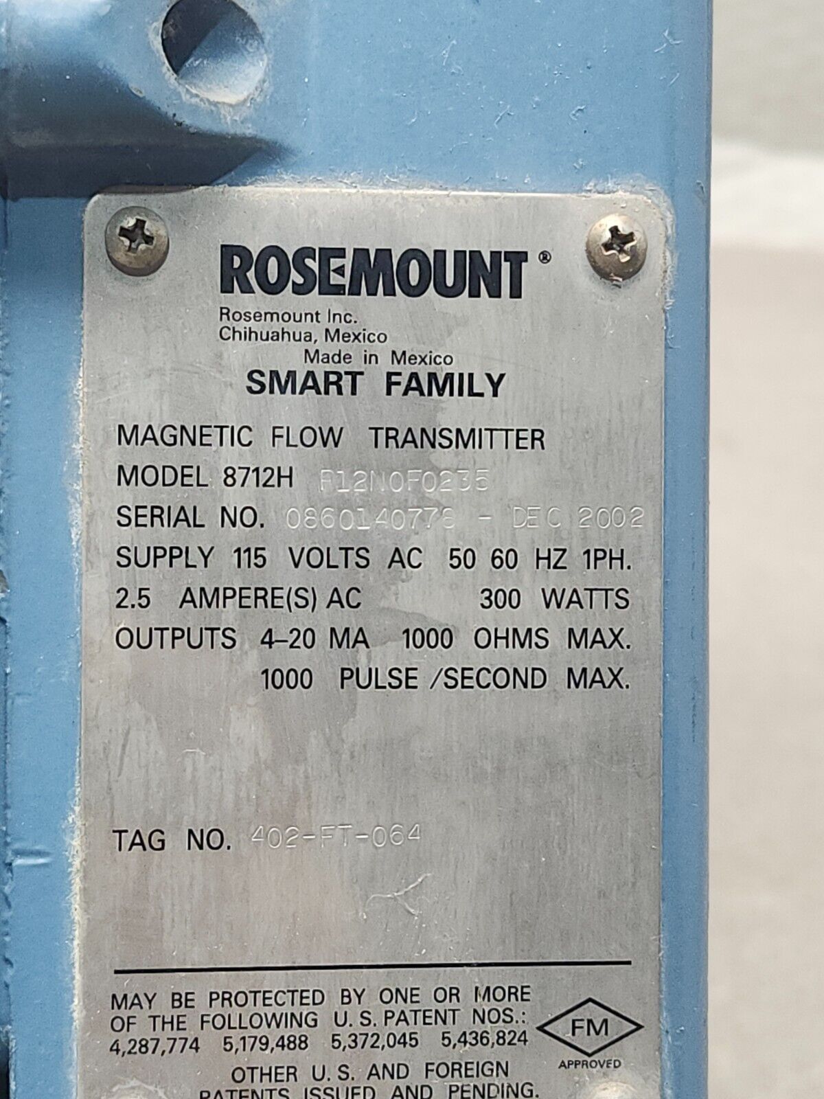 USED ROUSEMOUNT MAGNETIC FLOW TRANSMITTER 8712HR12N0F0235