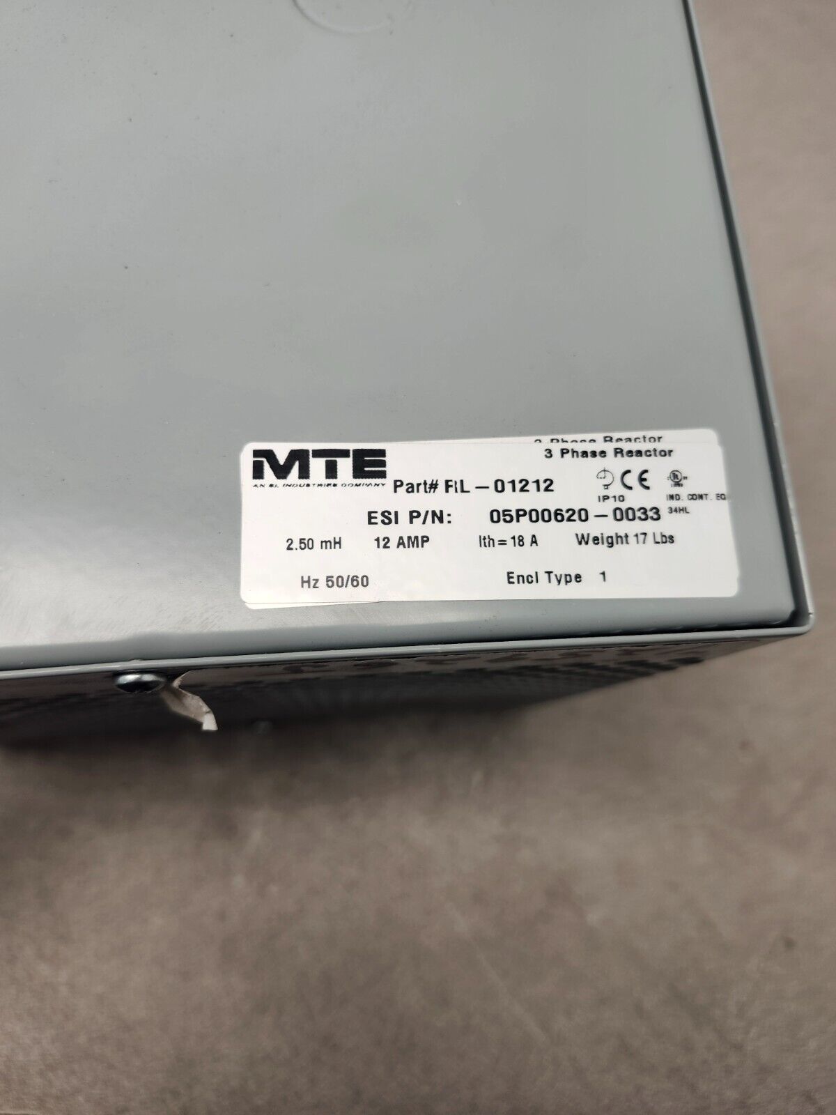 NEW NO BOX MTE 3 PHASE REACTOR RL-01212