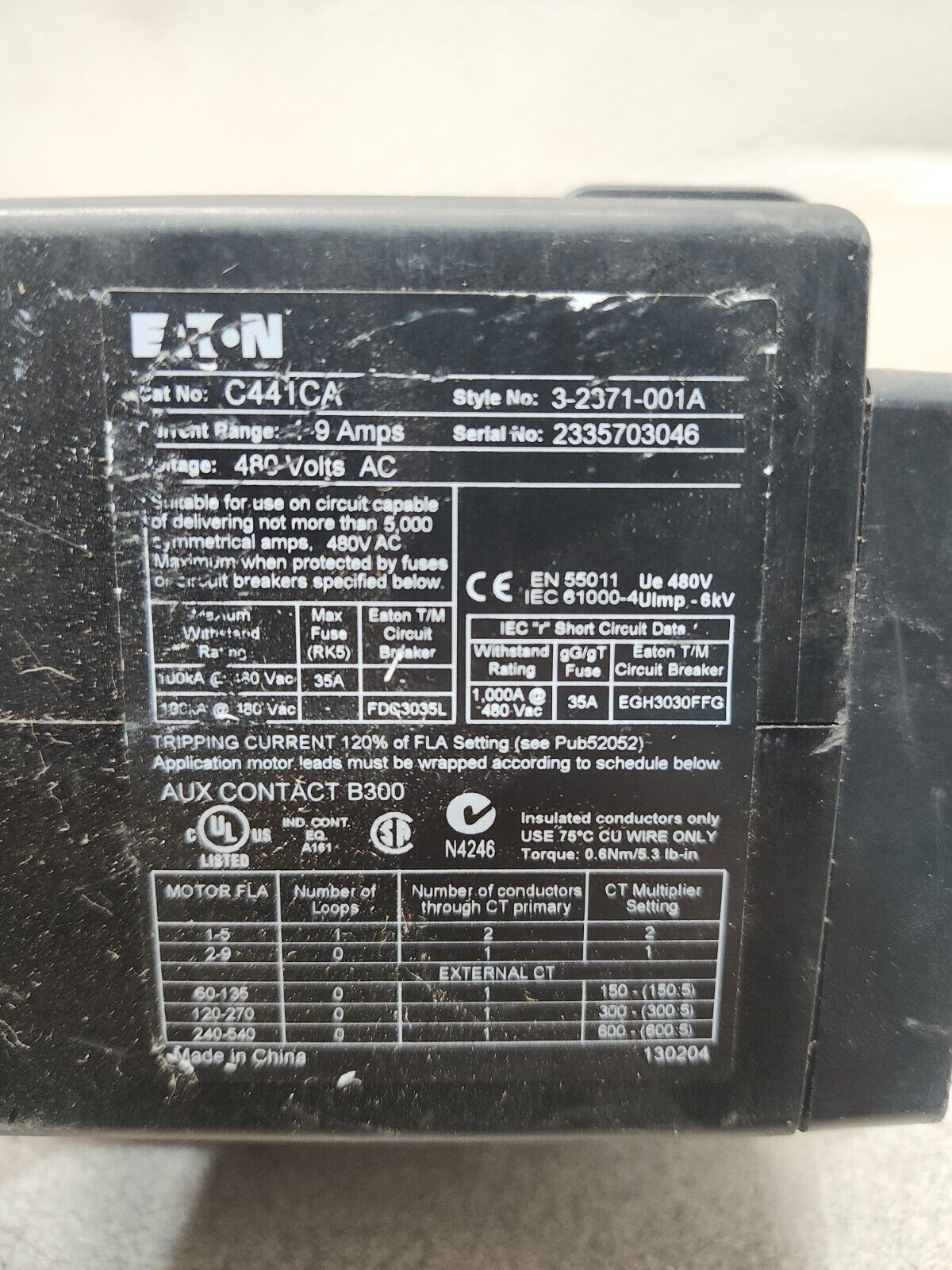 USED EATON MOTOR INSIGHT OVERLOAD RELAY C441CA