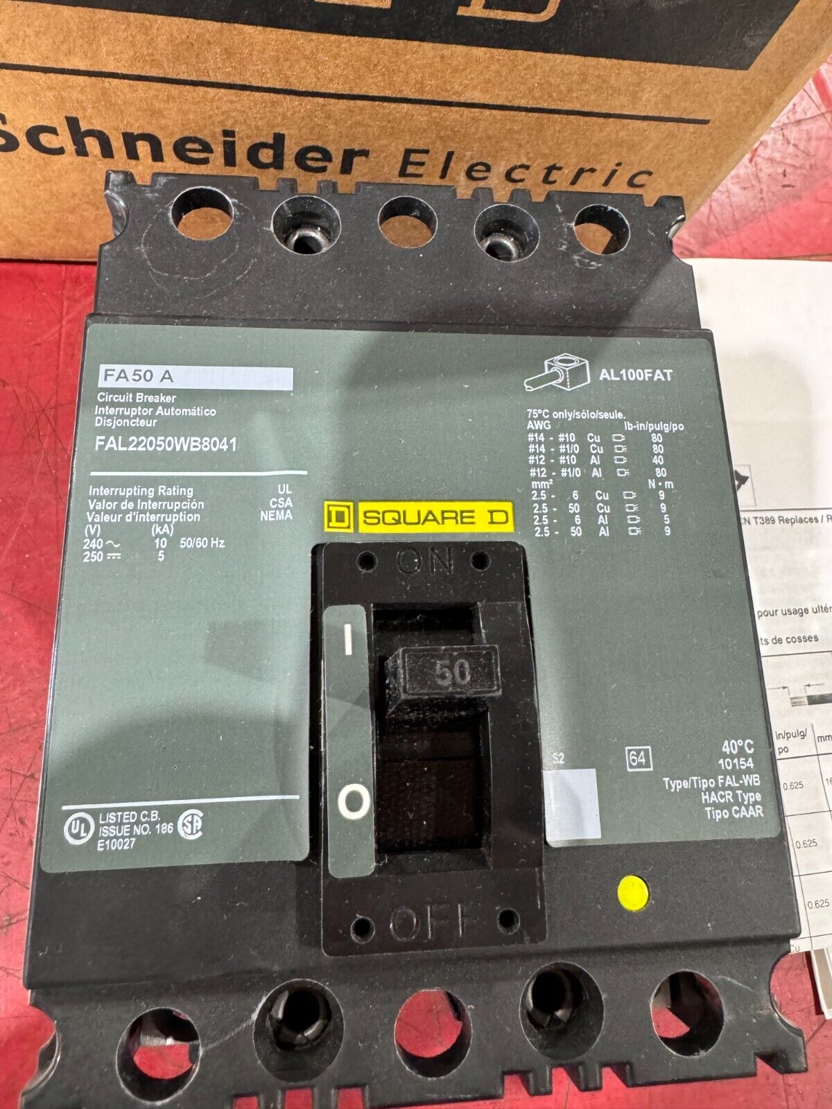 NEW IN BOX SQUARE D CIRCUIT BREAKER 50AMP 2 POLE FAL22050WB8041