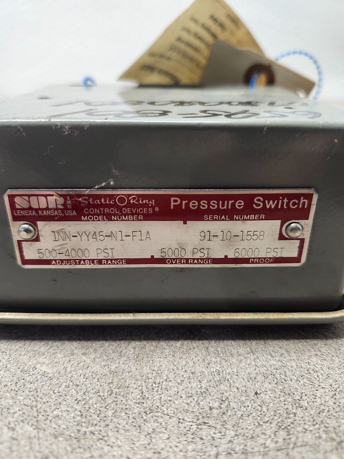 NEW NO BOX SOR PRESSURE SWITCH 500-4000PSI 1NN-YY45-N1-F1A