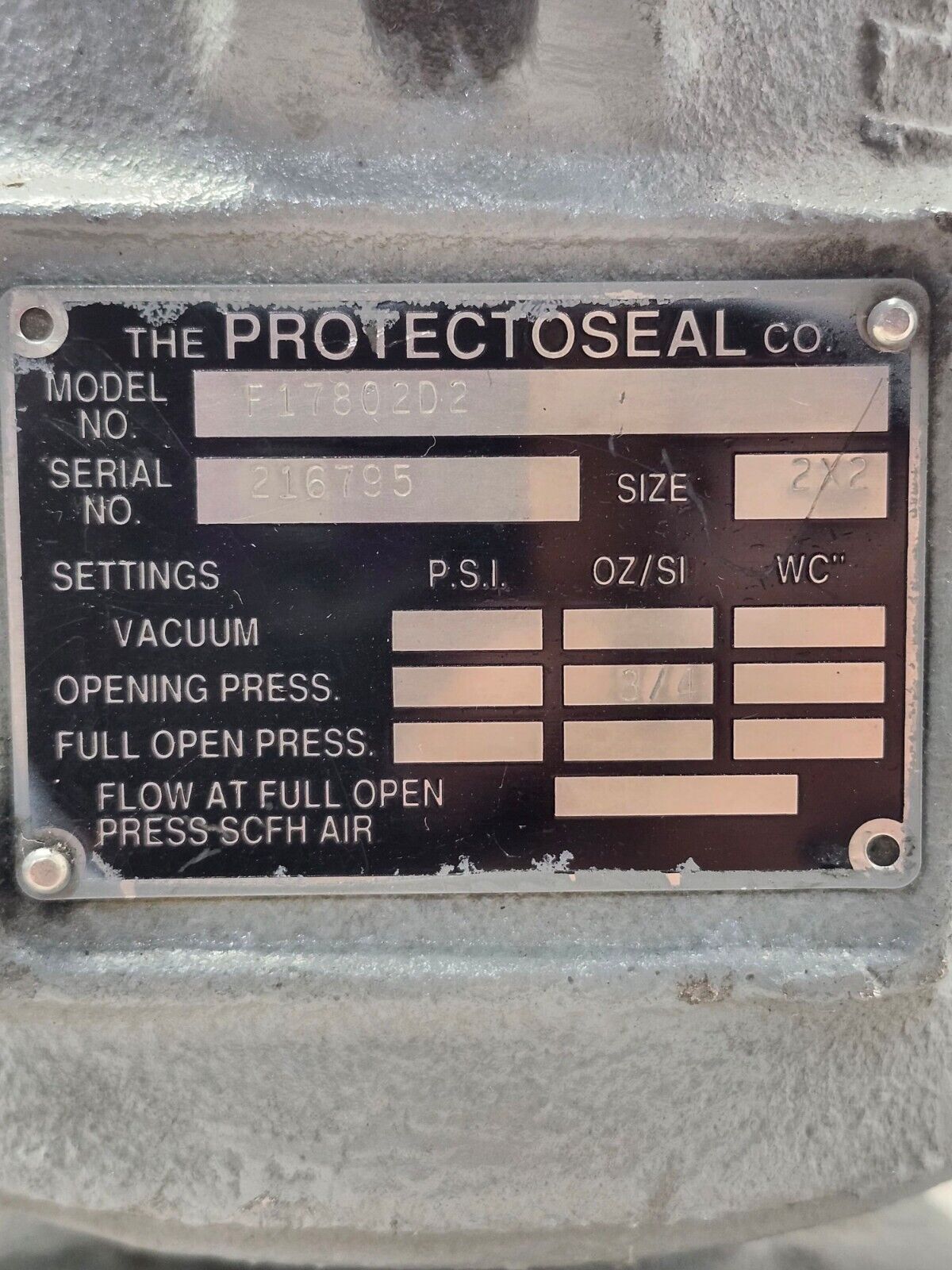 NEW PROTECTOSEAL 2X2" VALVE F17802D2