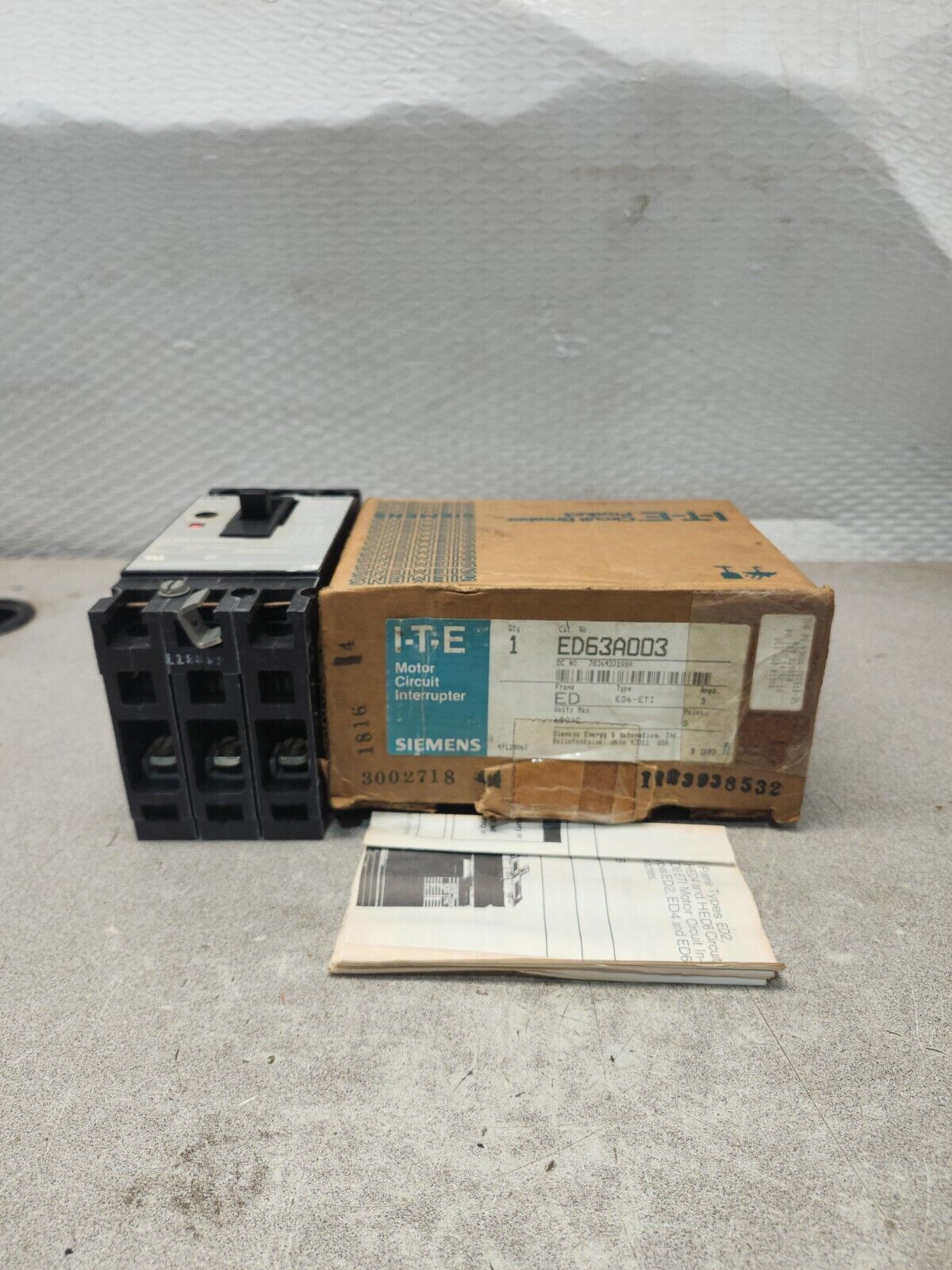 NEW IN BOX SIEMENS MOTOR CIRCUIT INTERRUPTER ED63A003