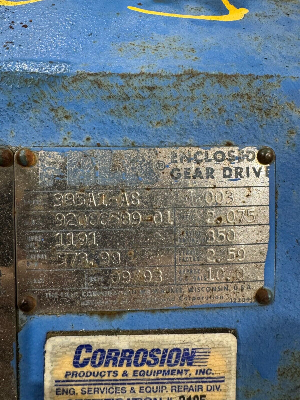 USED FALK ENCLOSED GEAR DRIVE SPEED REDUCER 2.075 RATIO 385A1-AS