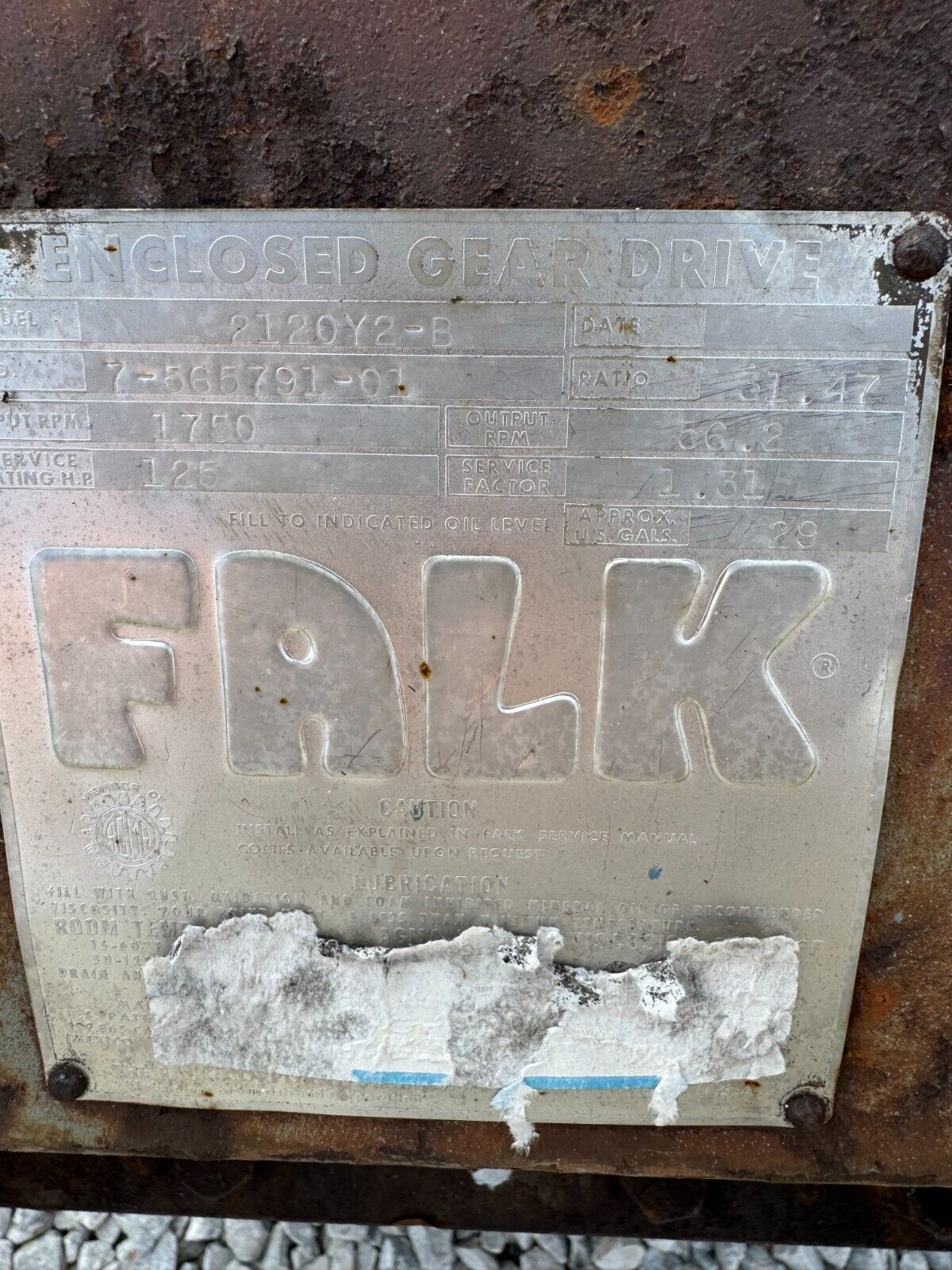 USED FALK ENCLOSED GEAR DRIVE SPEED REDUCER 31.47 RATIO 2120Y2-B