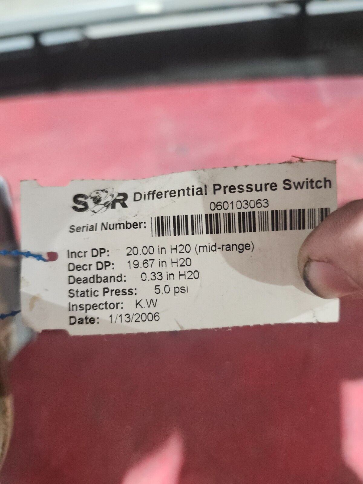 NEW NO BOX SOR DIFFERENTIAL PRESSURE SWITCH 107AL-N40-P1-F0A-TT