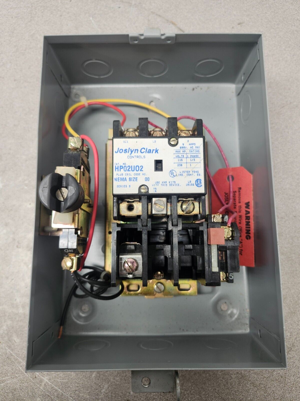 NEW JOSLYN CLARK Single Phase Starter Contactor Size 00 W/ ENCLOSED HP02U02