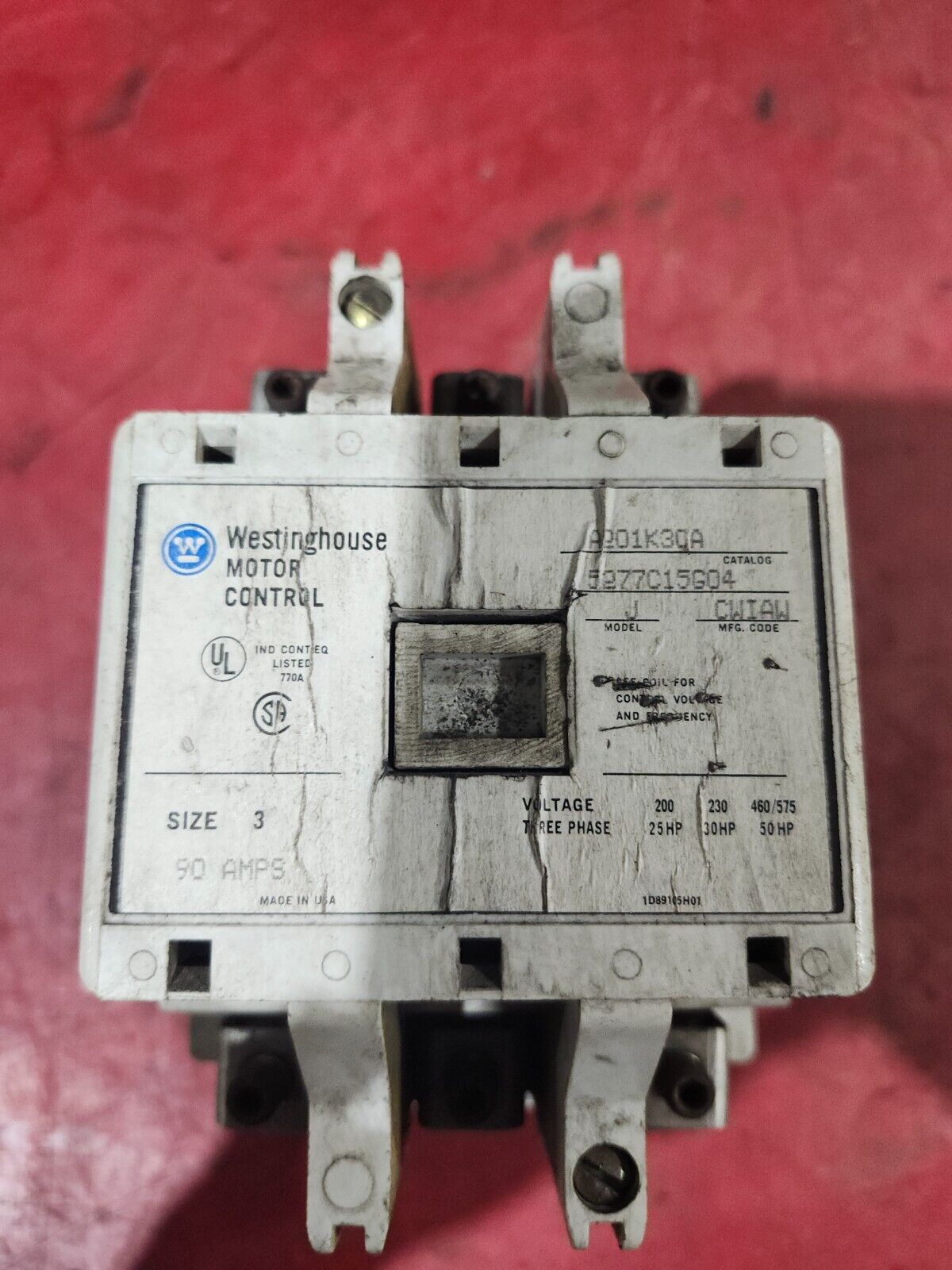 USED WESTINGHOUSE STARTER SIZE 3 90 AMP 3 POLES A201K3CA