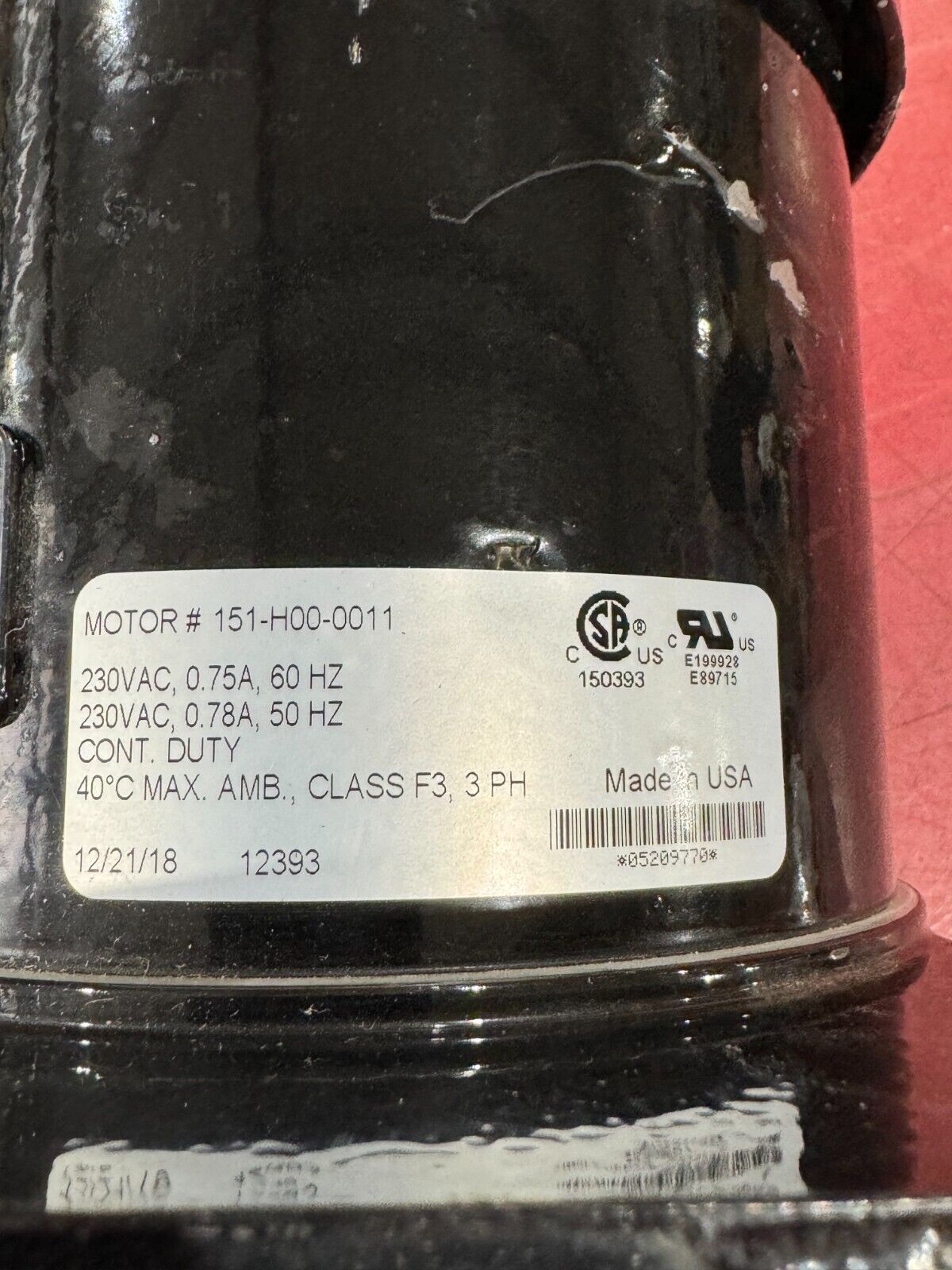 NEW SURPLUS BISON 230VAC. ELECTRIC MOTOR 151-H00-0011