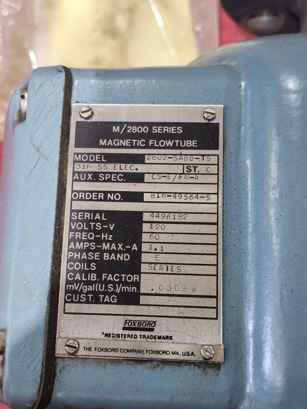 NEW SURPLUS FOXBORO M/2800 SERIES MAGNETIC FLOWTUBE 2802-SABB-TS