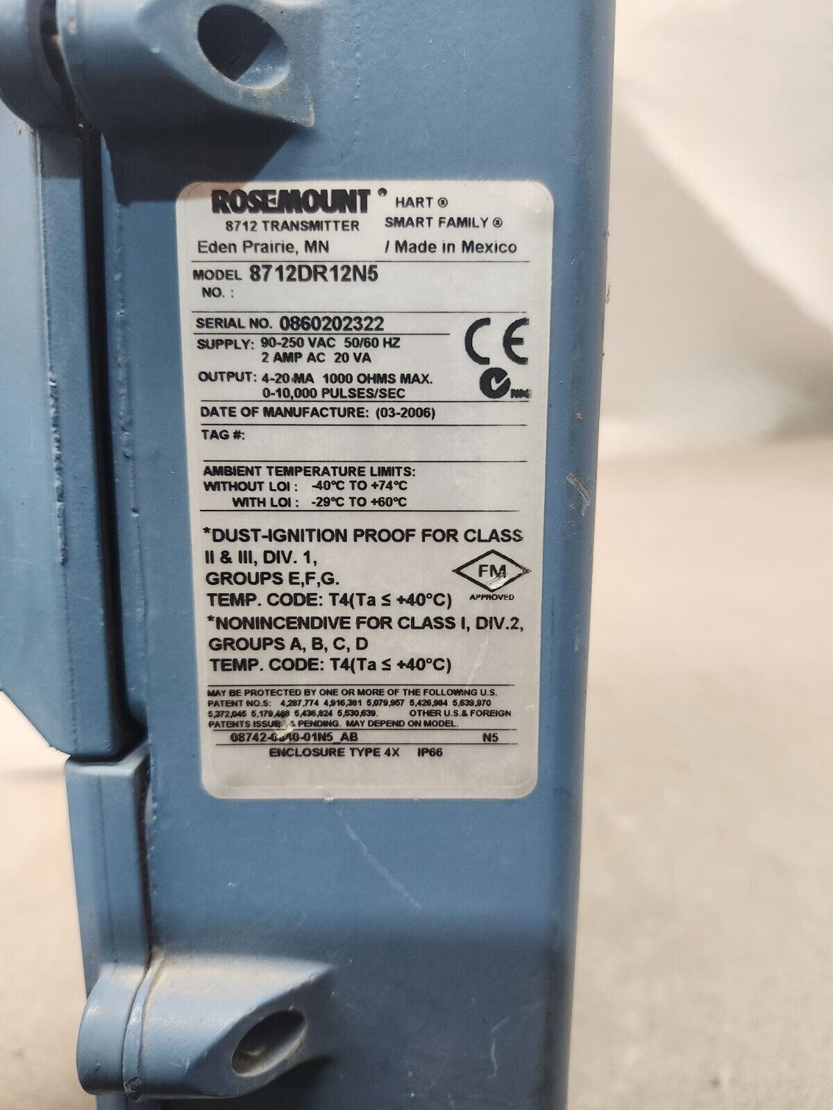 USED ROSEMOUNT MAGNETIC FLOW TRANSMITTER MODEL 8712DR12N5