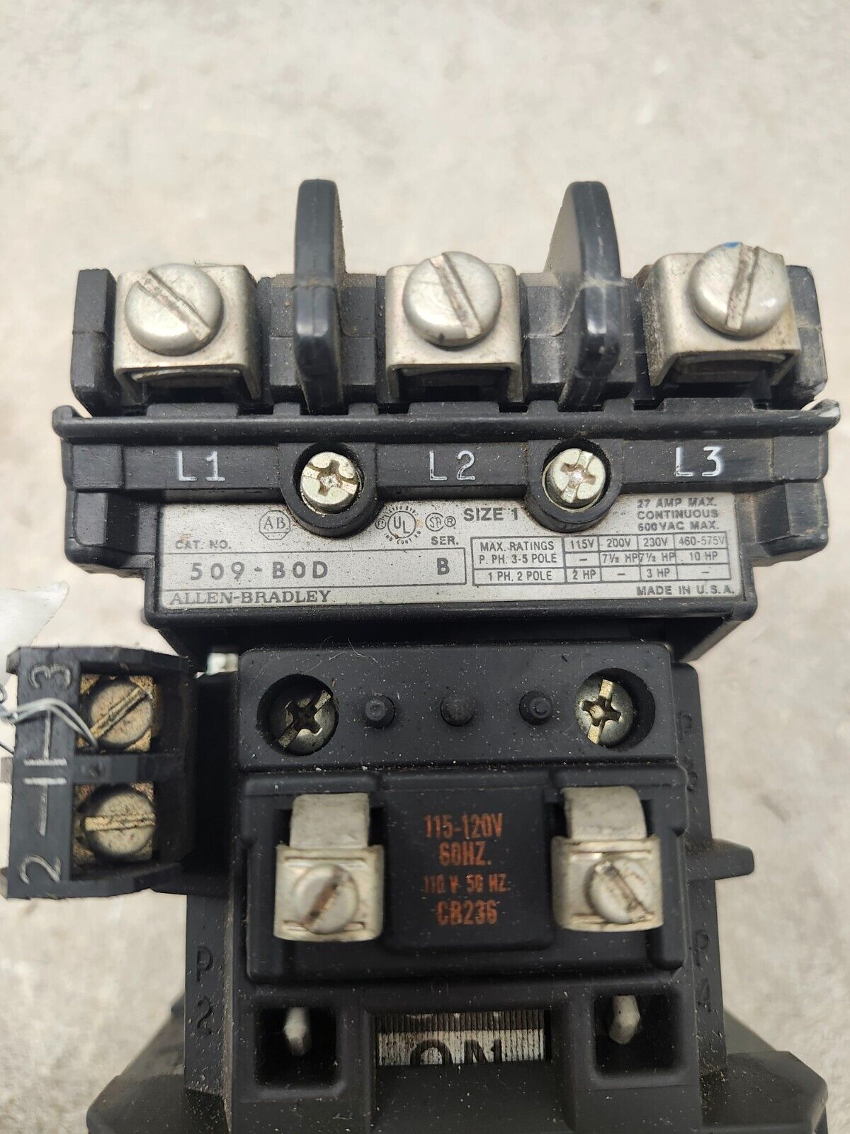 USED Allen Bradley Electric Motor Starter SER B 10HP 460/575V, 509-B0D