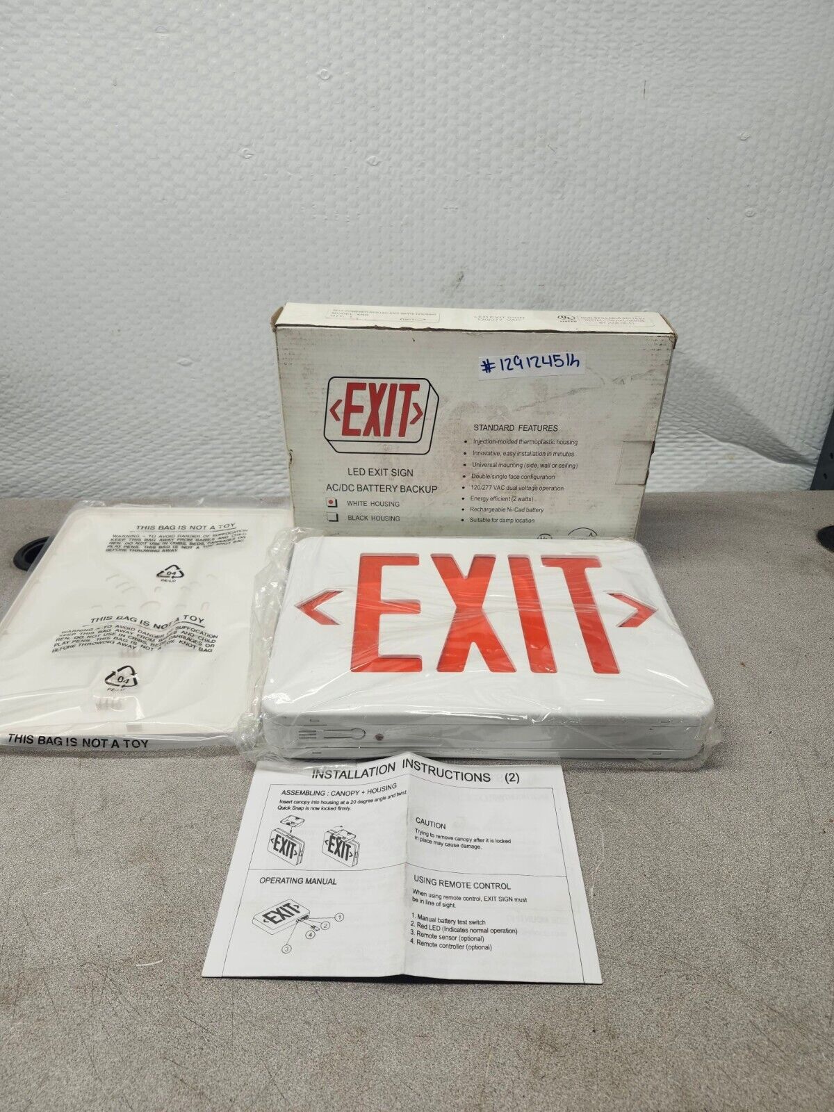 NEW IN BOX LIGHT GUARD SELF-POWERED RED LED EXIT WHITE HOUSING XRB