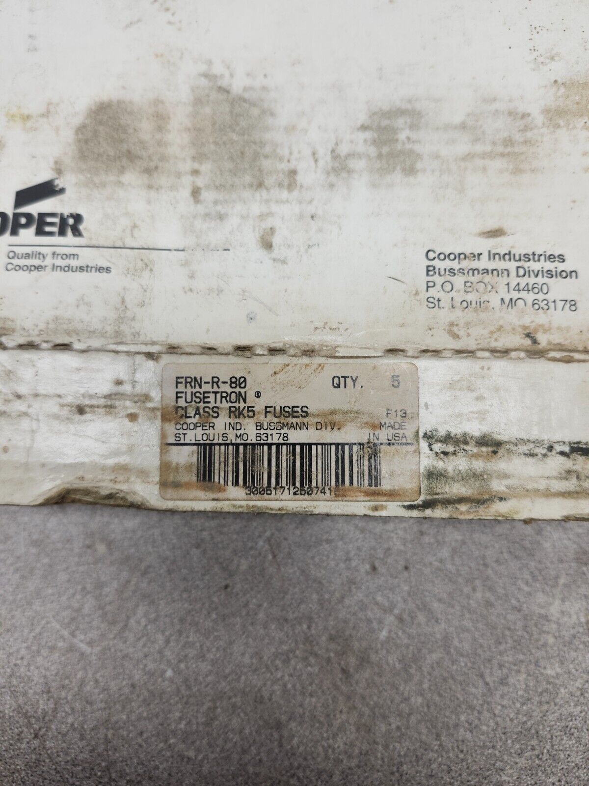 NEW IN BOX LOT OF 5 BUSSMAN FUSETRON CLASS RK5 FUSES FRN-R-80