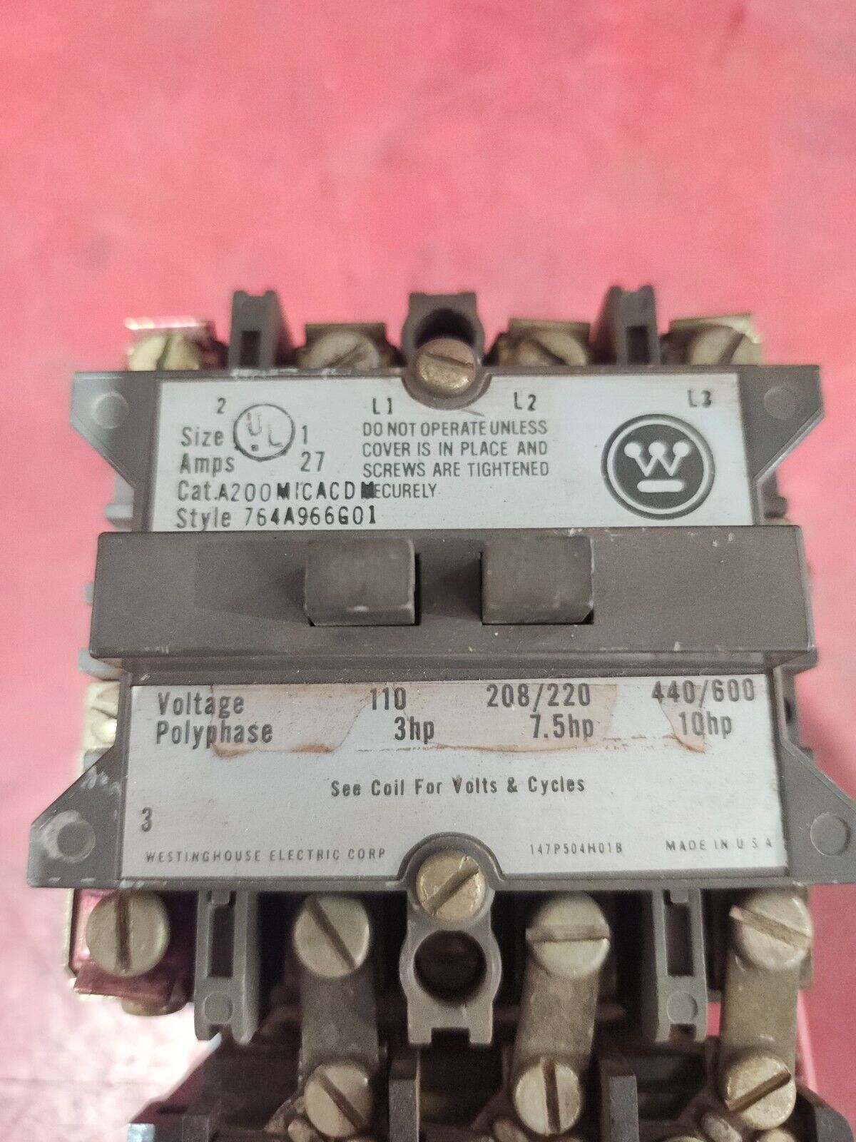 USED WESTINGHOUSE STARTER SIZE 1 3HP-10HP 27 AMPS A200MICACD