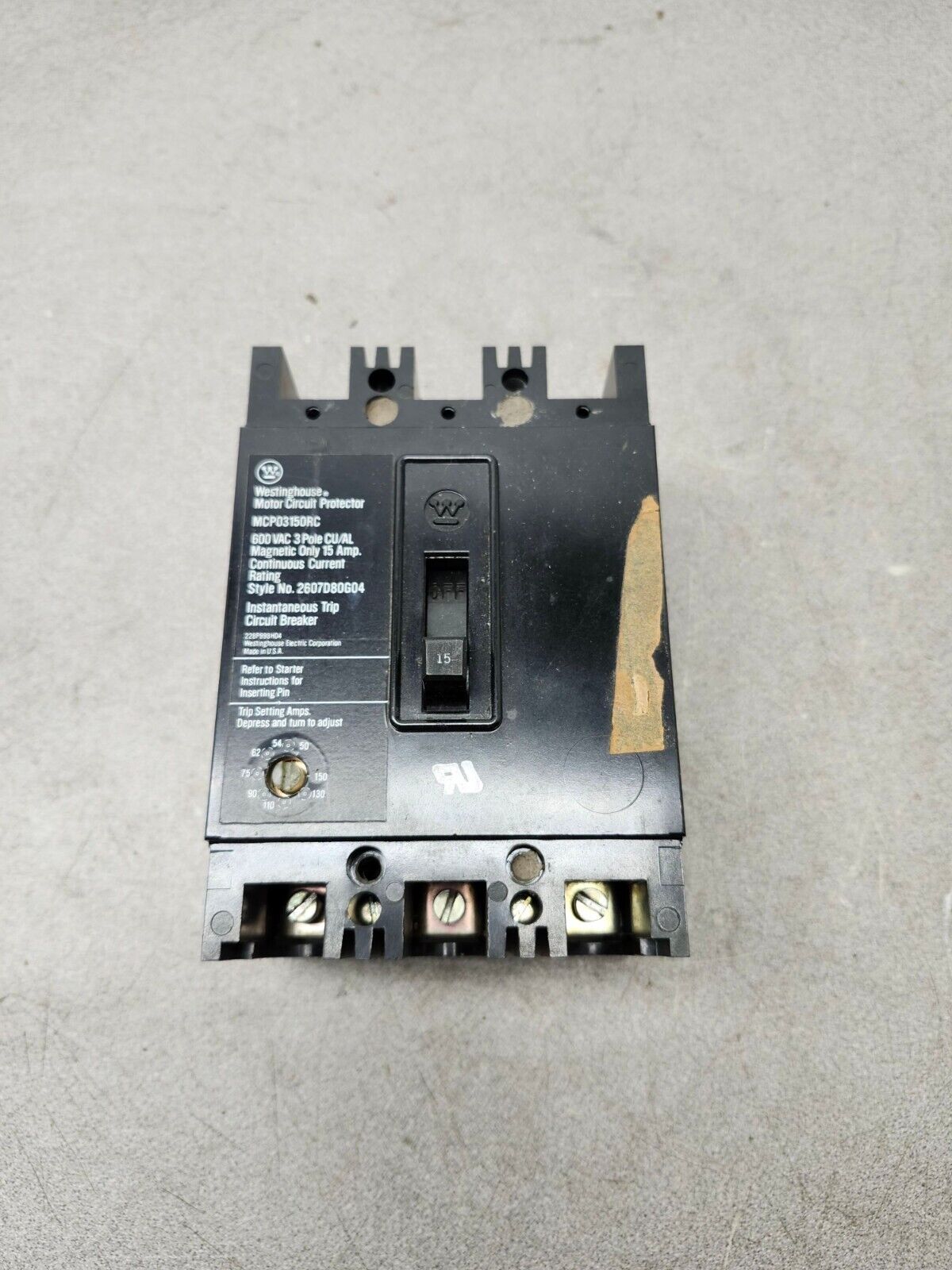 NEW IN BOX Westinghouse Trip Circuit Breaker 600Vac 15Amp 3Pole, MCP03150RC