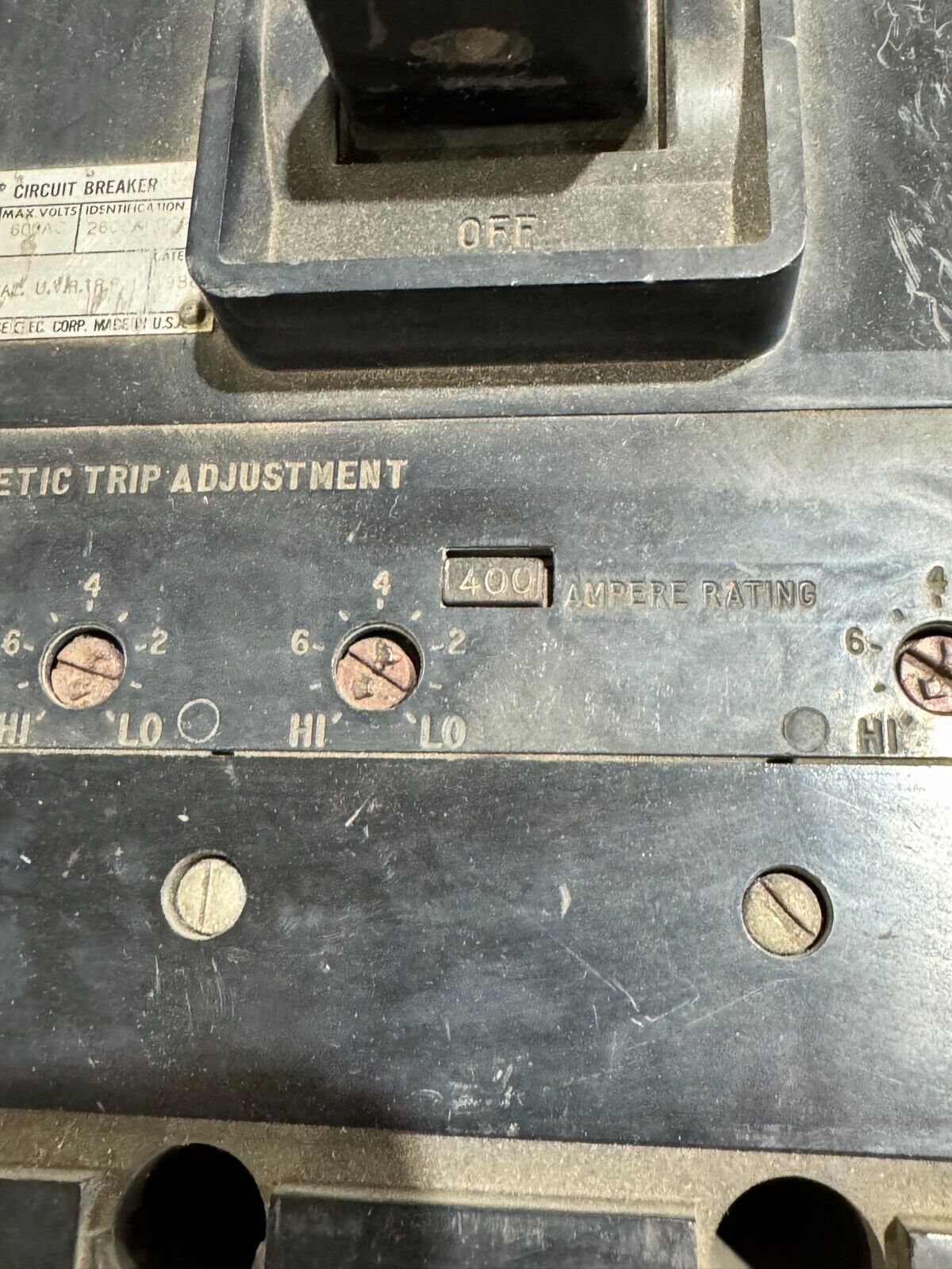 USED WESTINGHOUSE 800AMP MINING CIRCUIT BREAKER 2609D60G20